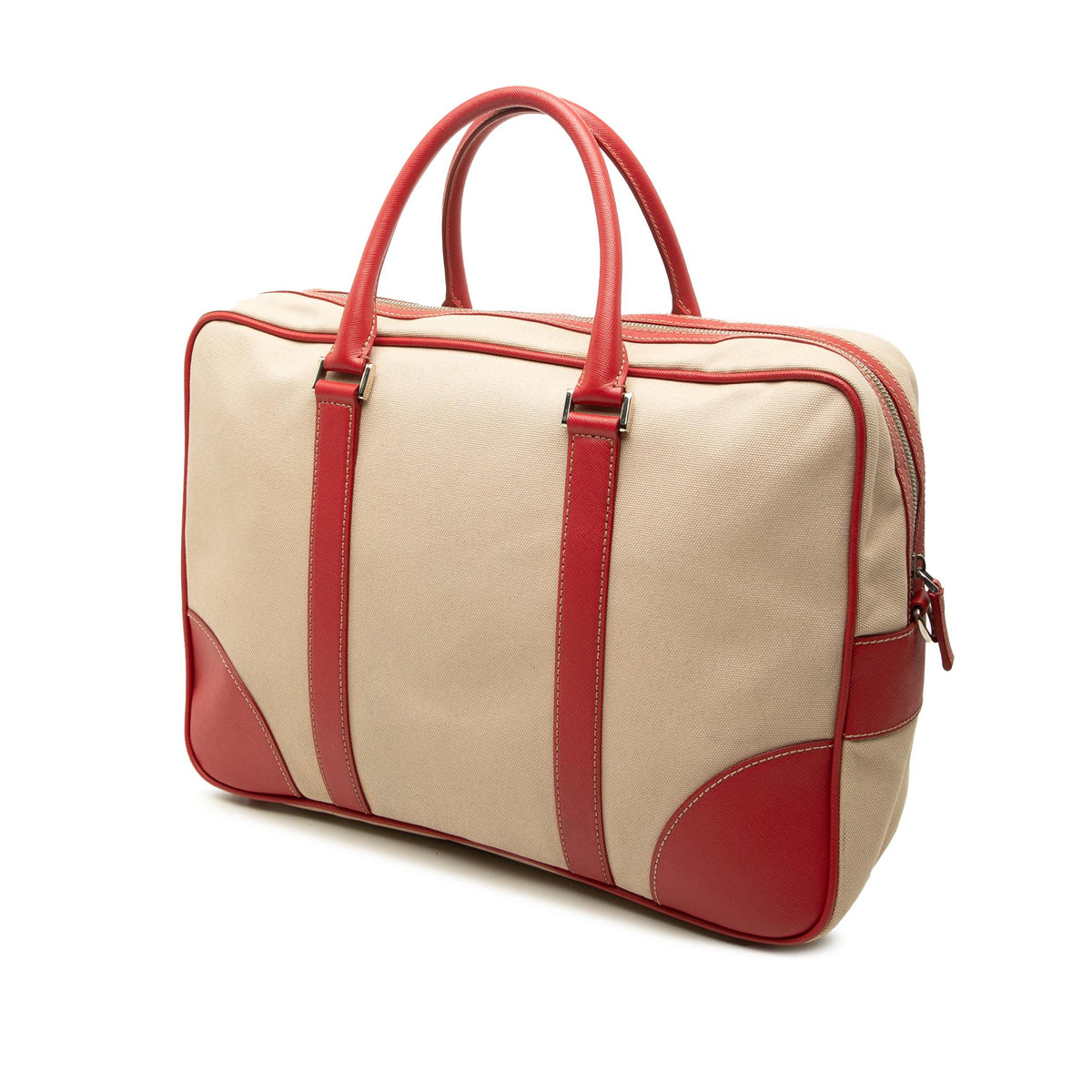 Prada Saffiano Trimmed Canvas Briefcase
