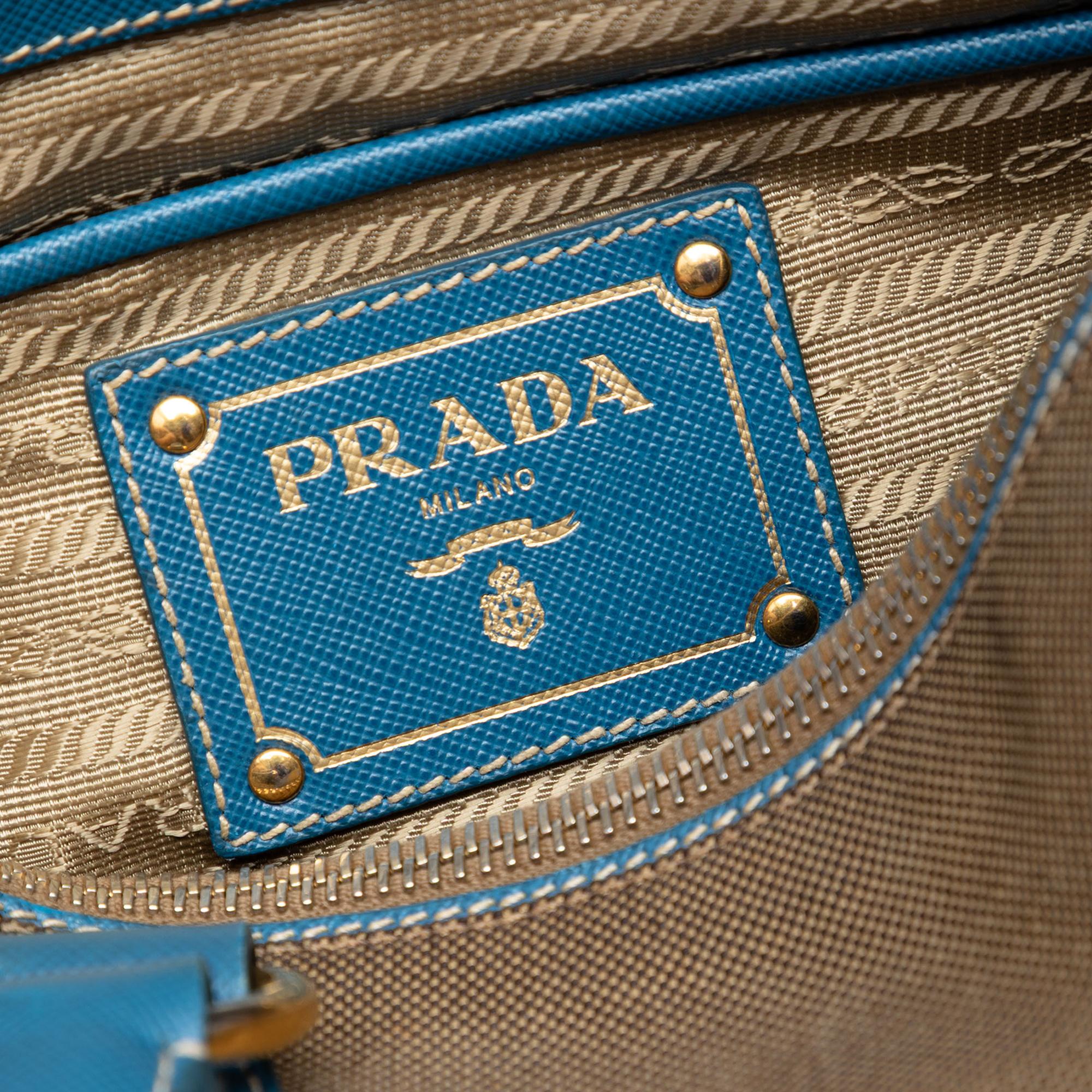 Prada Saffiano Trimmed Canvas Canapa Logo Double Zip Satchel