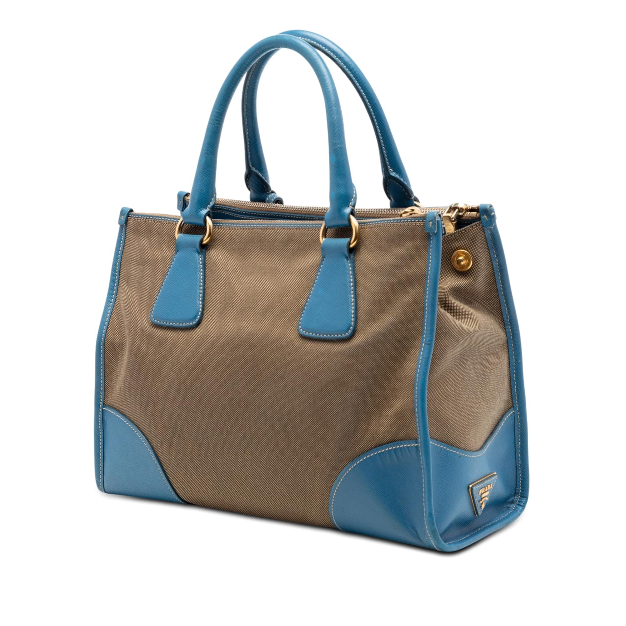 Prada Saffiano Trimmed Canvas Canapa Logo Double Zip Satchel