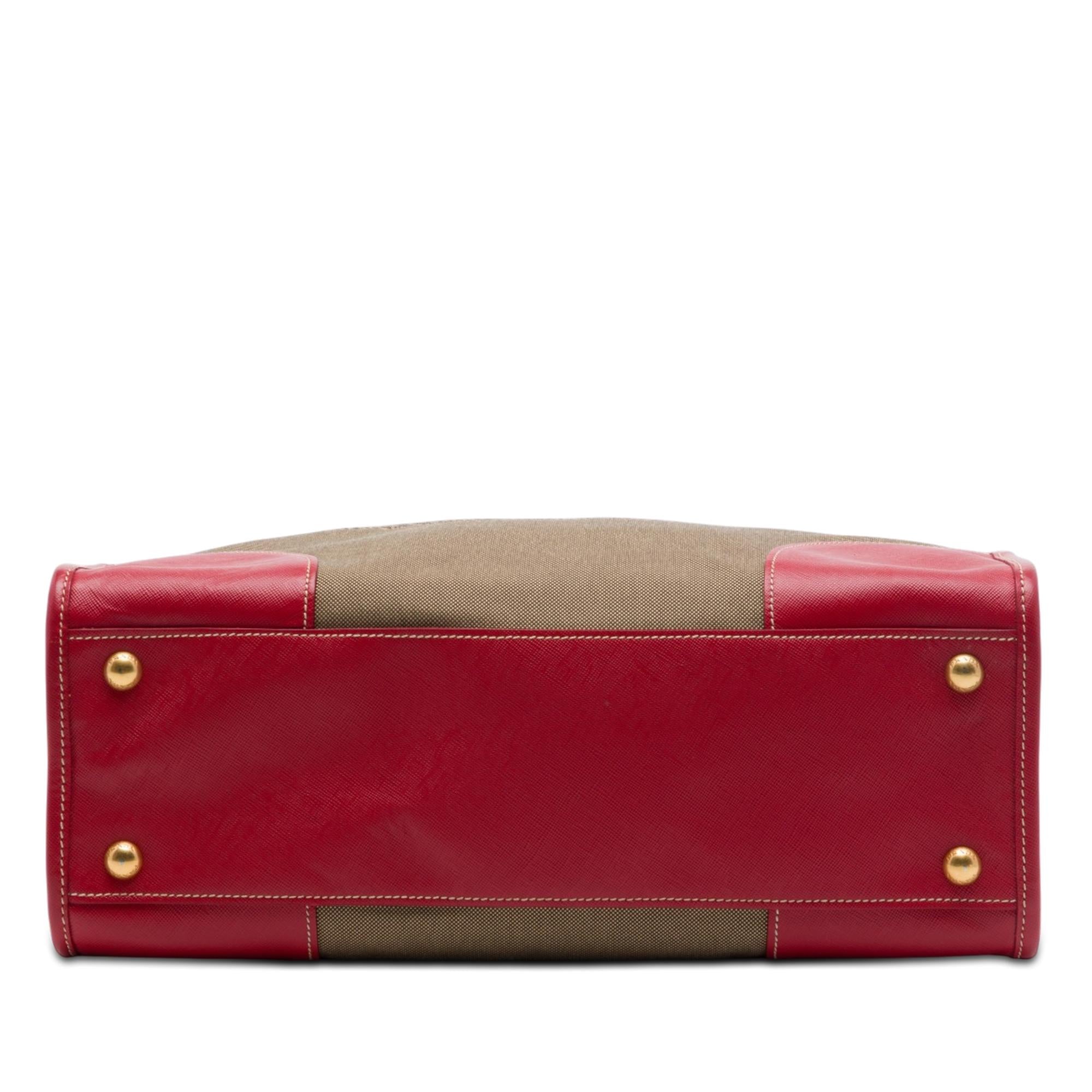 Prada Saffiano Trimmed Canvas Canapa Logo Double Zip Satchel