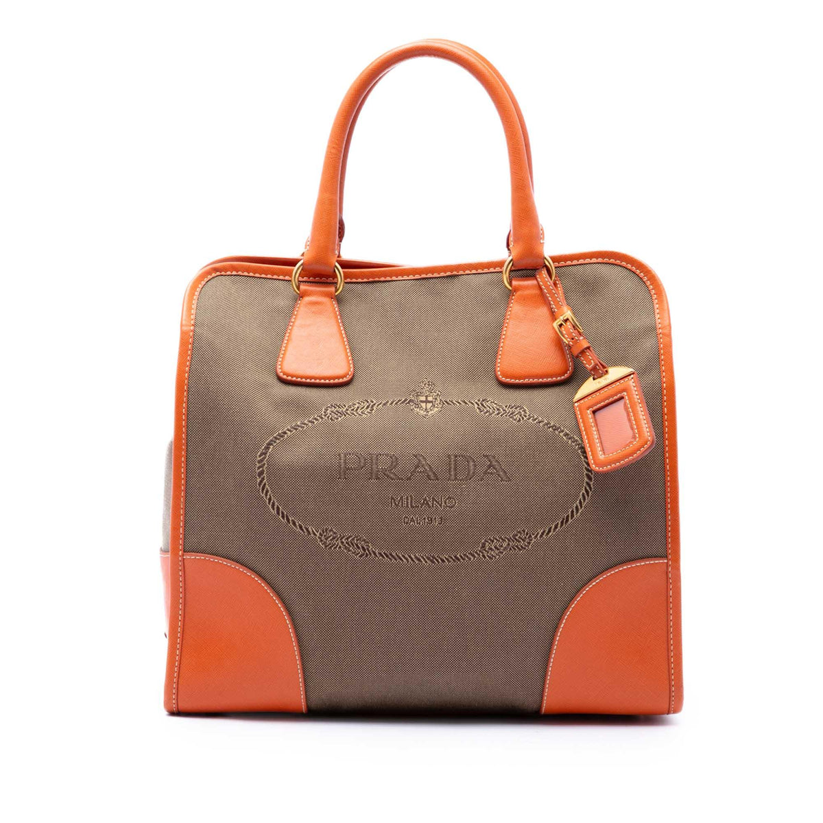 Prada Saffiano Trimmed Canvas Canapa Logo Satchel