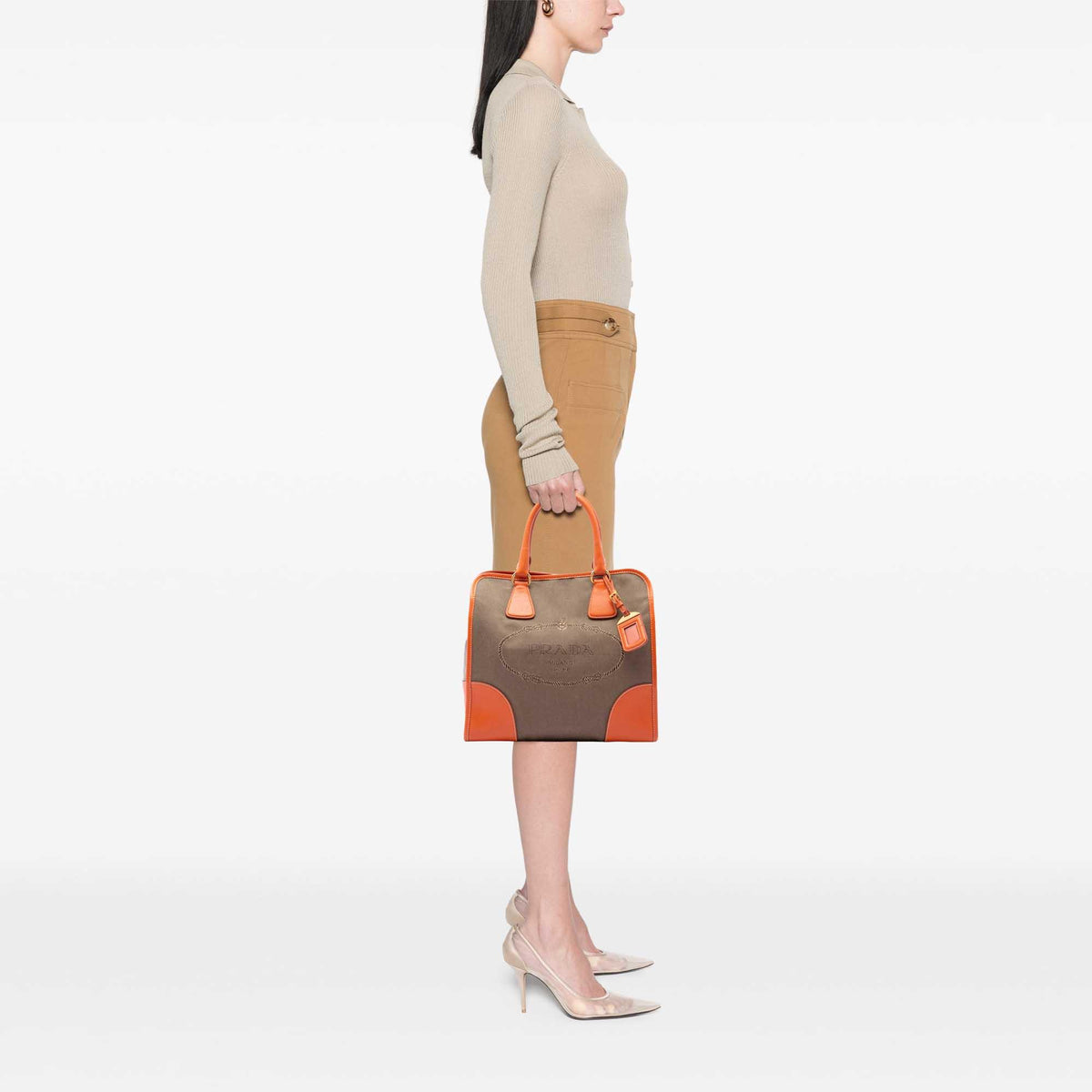 Prada Saffiano Trimmed Canvas Canapa Logo Satchel