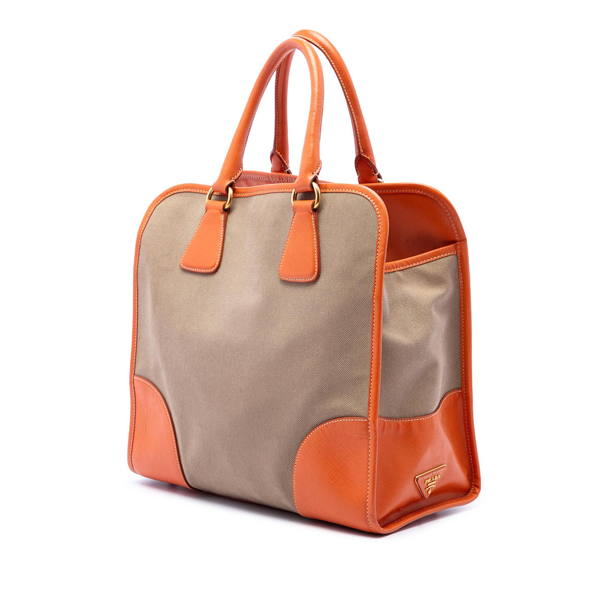 Prada Saffiano Trimmed Canvas Canapa Logo Satchel