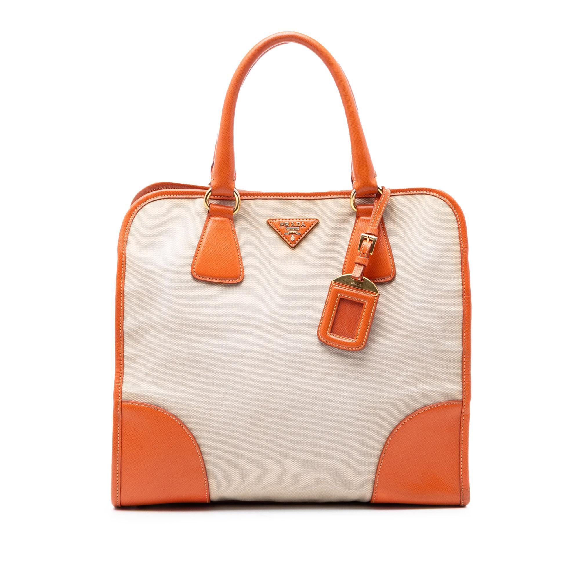 Prada Saffiano Trimmed Canvas Canapa Satchel