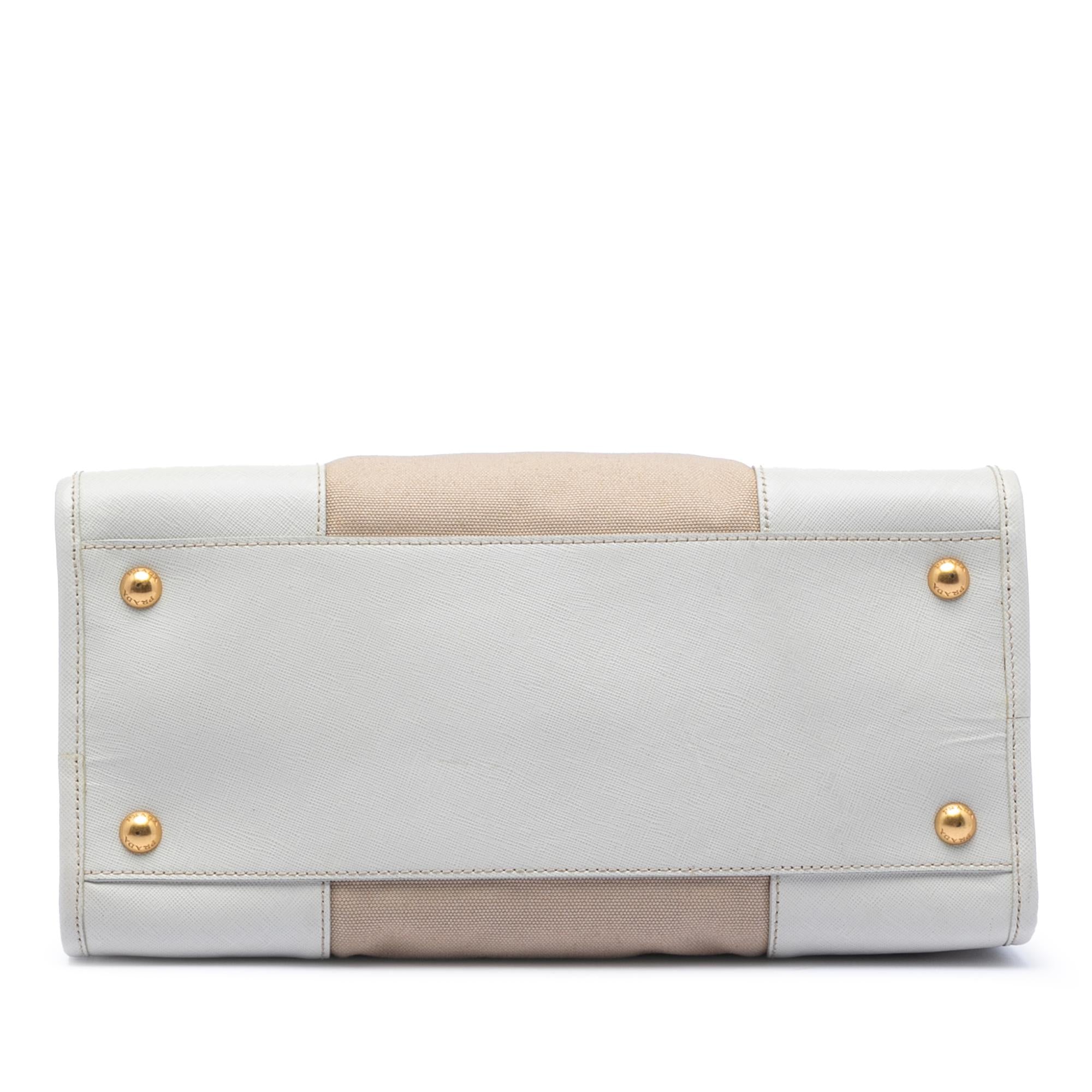 Prada Saffiano Trimmed Canvas Canapa Satchel