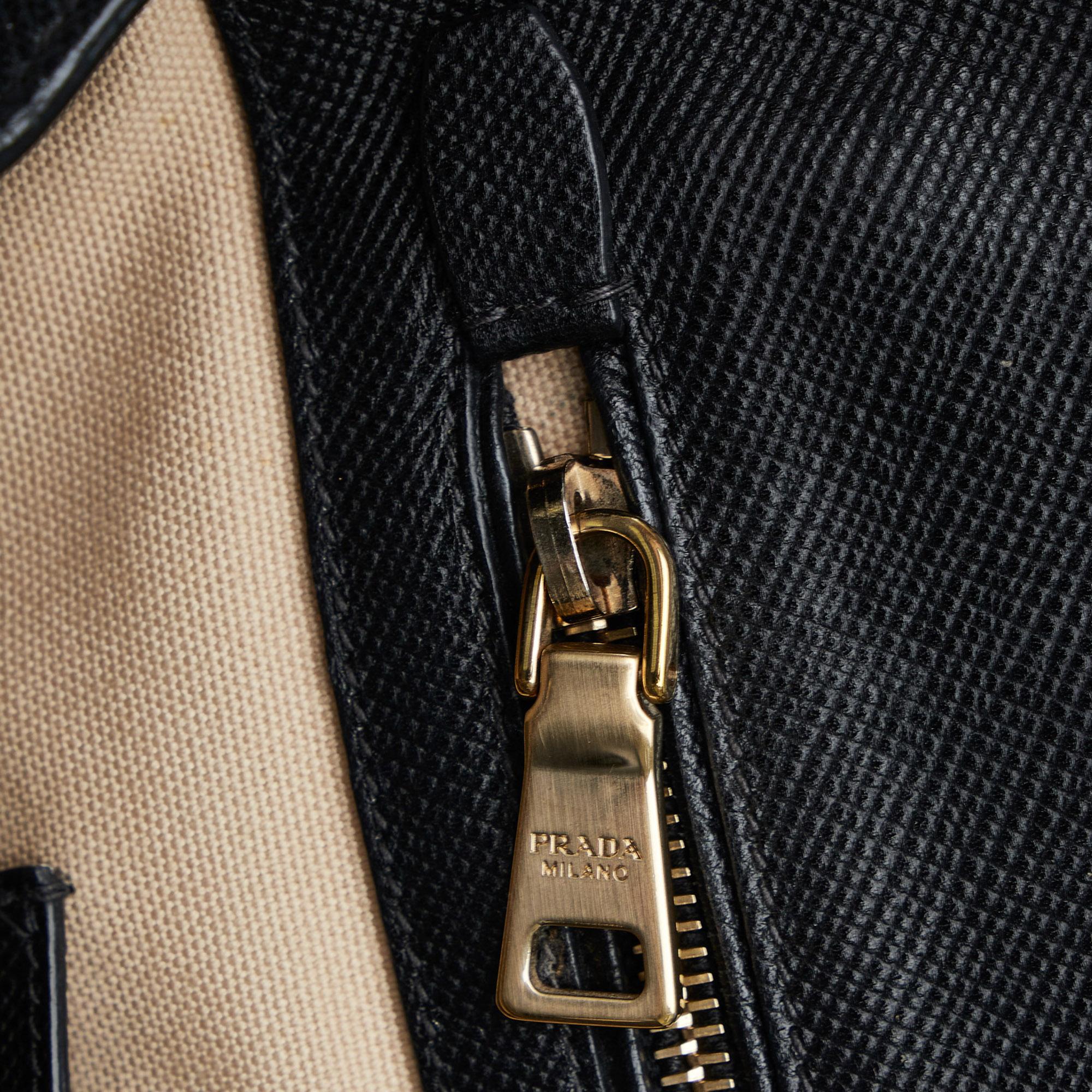 Prada Saffiano Trimmed Canvas Handbag (SHG-lbKo5s)