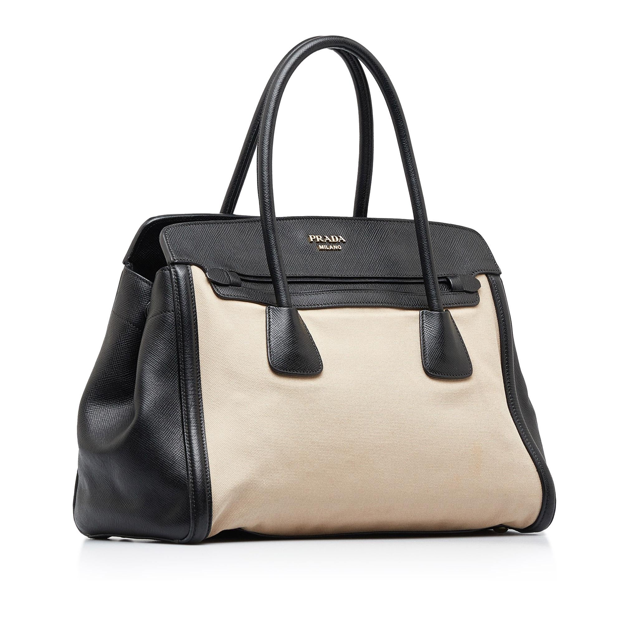 Prada Saffiano Trimmed Canvas Handbag (SHG-lbKo5s)