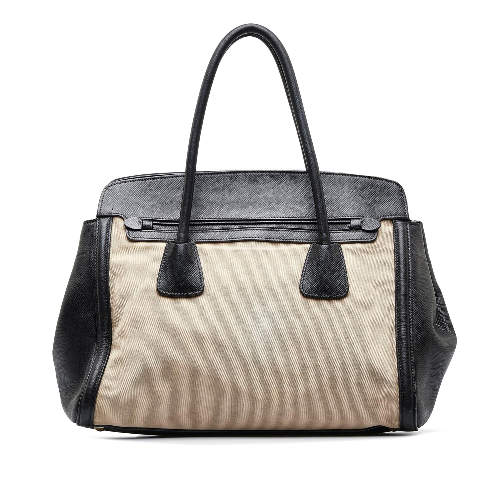 Prada Saffiano Trimmed Canvas Handbag (SHG-iRWMer)