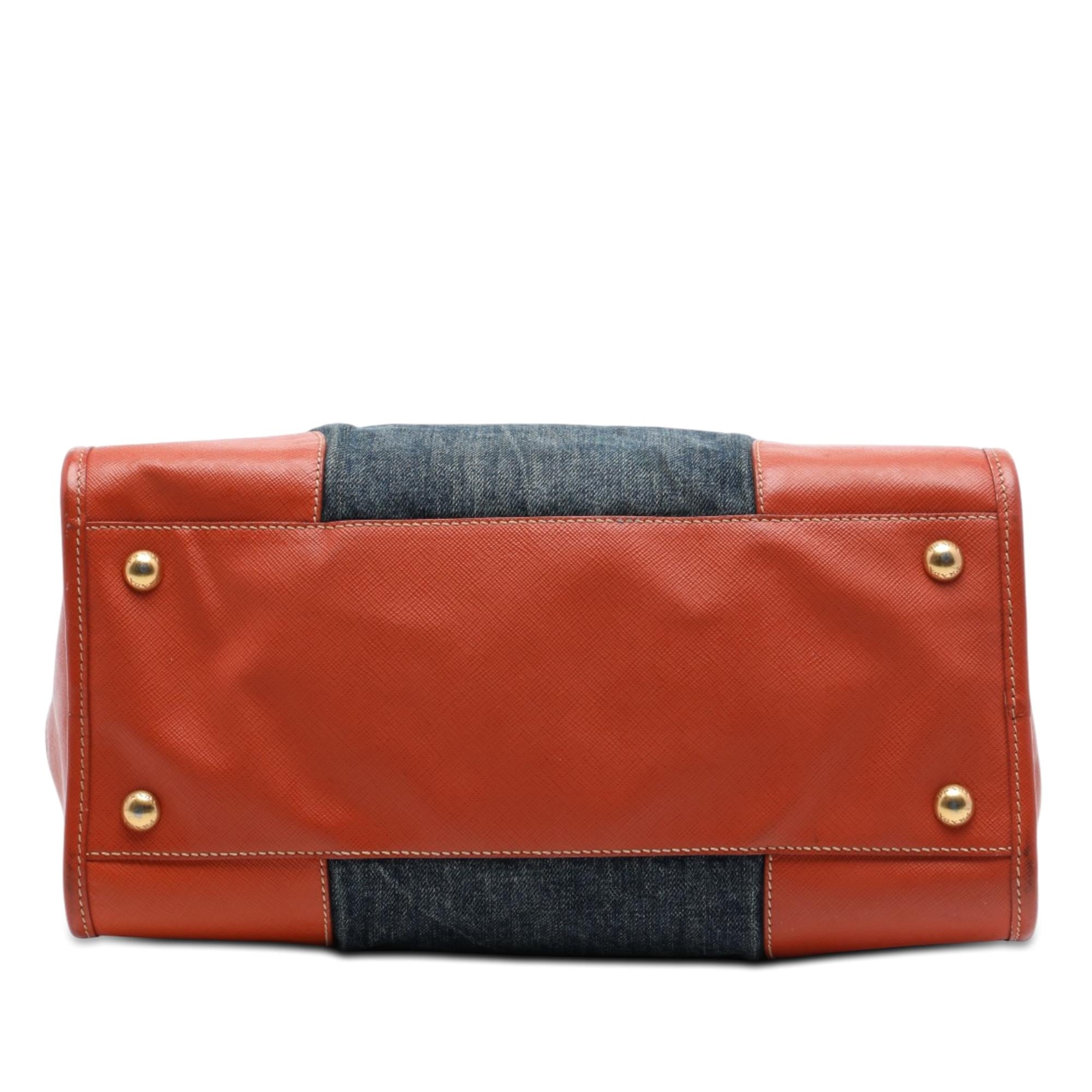 Prada Saffiano Trimmed Denim Open Convertible Tote
