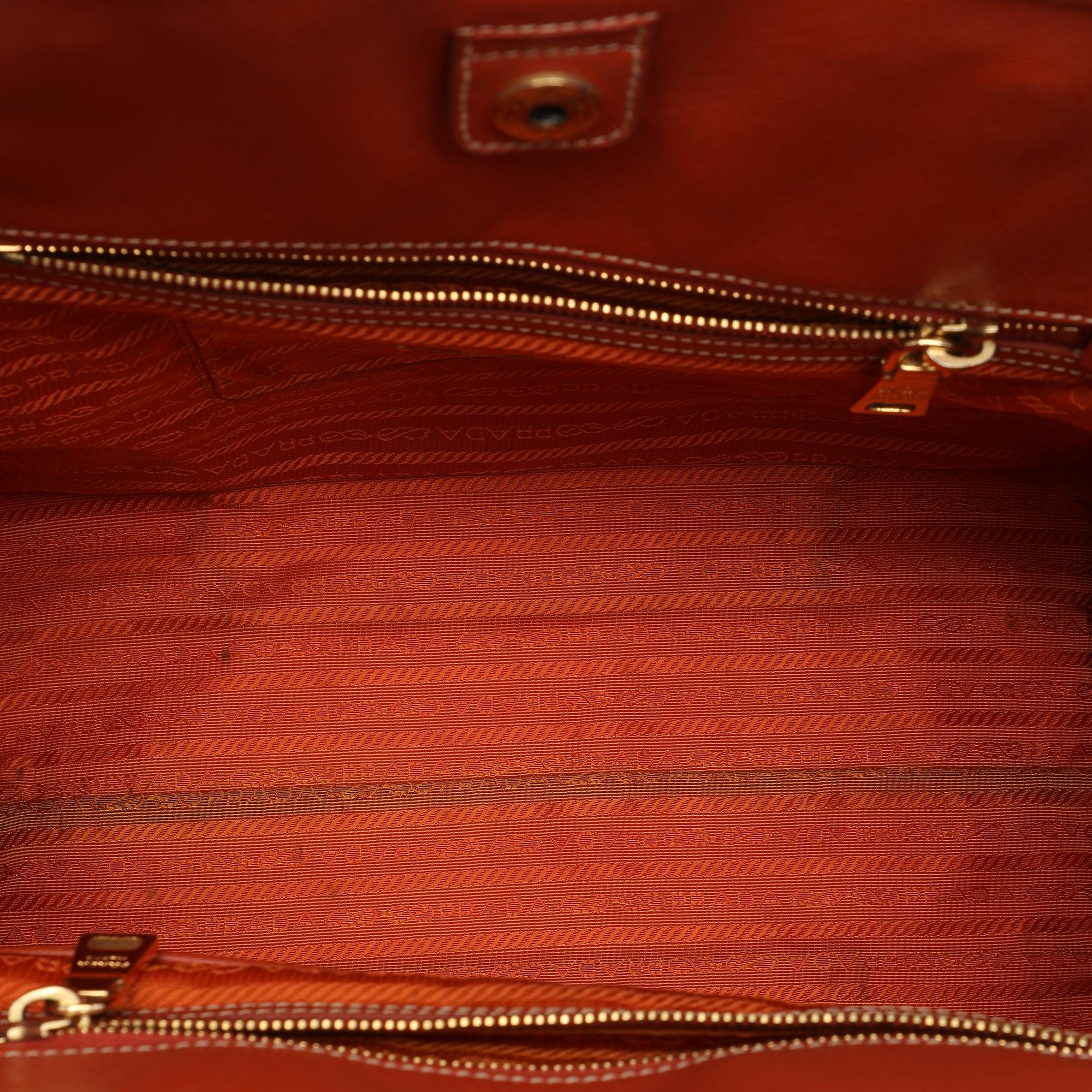 Prada Saffiano Trimmed Denim Open Convertible Tote