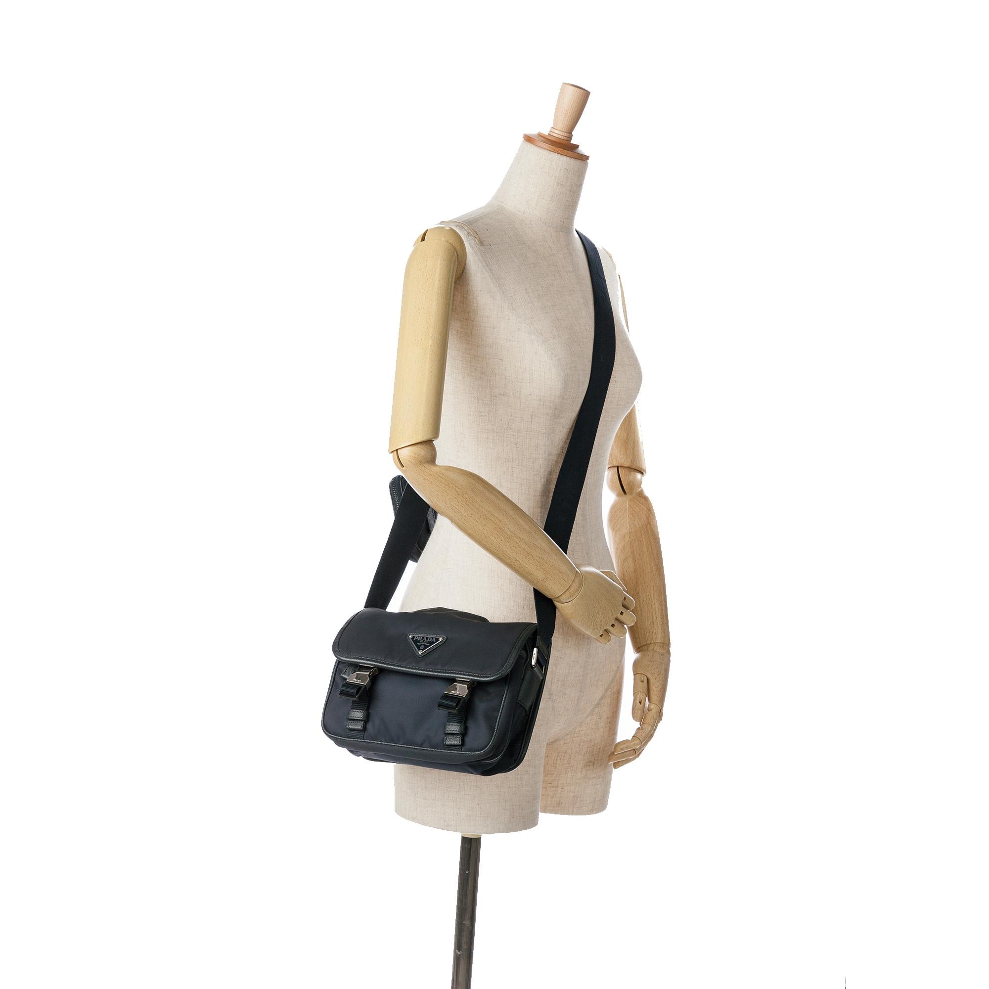 Prada Saffiano Trimmed Double Buckle Messenger Bag