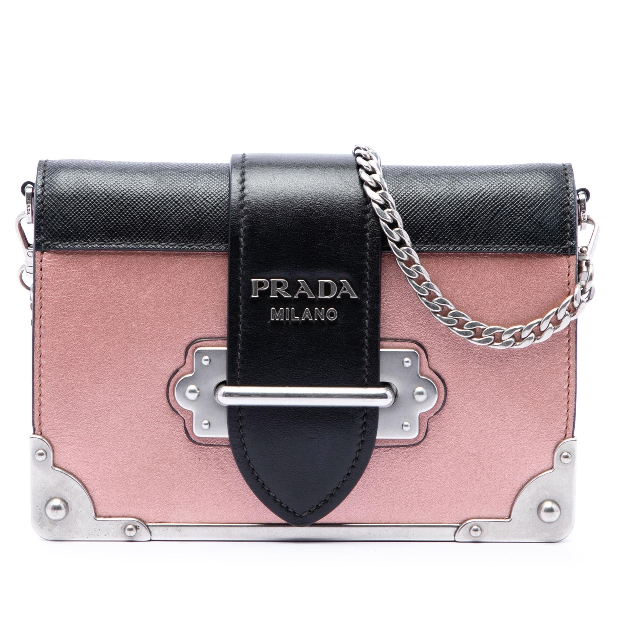 Prada Saffiano Trimmed Metallic City Calf Cahier Crossbody