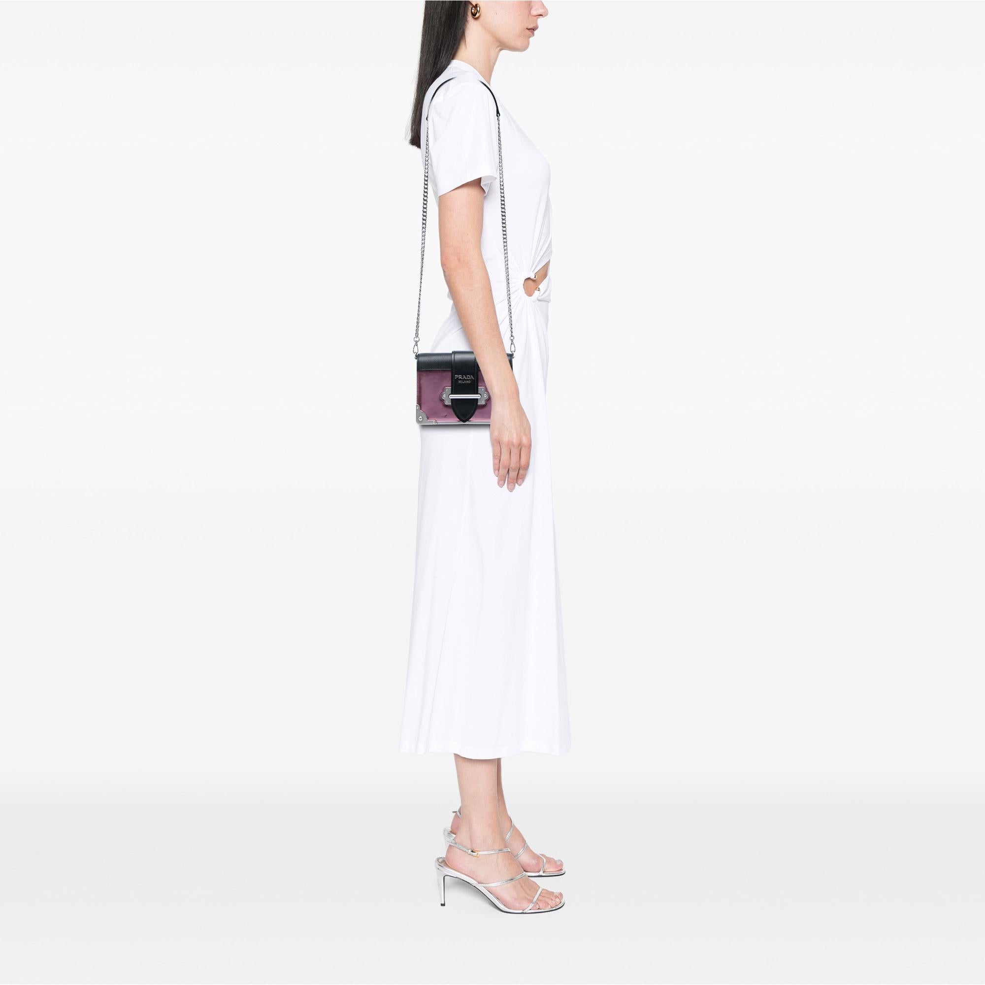 Prada Saffiano Trimmed Metallic Vitello Cahier Bag