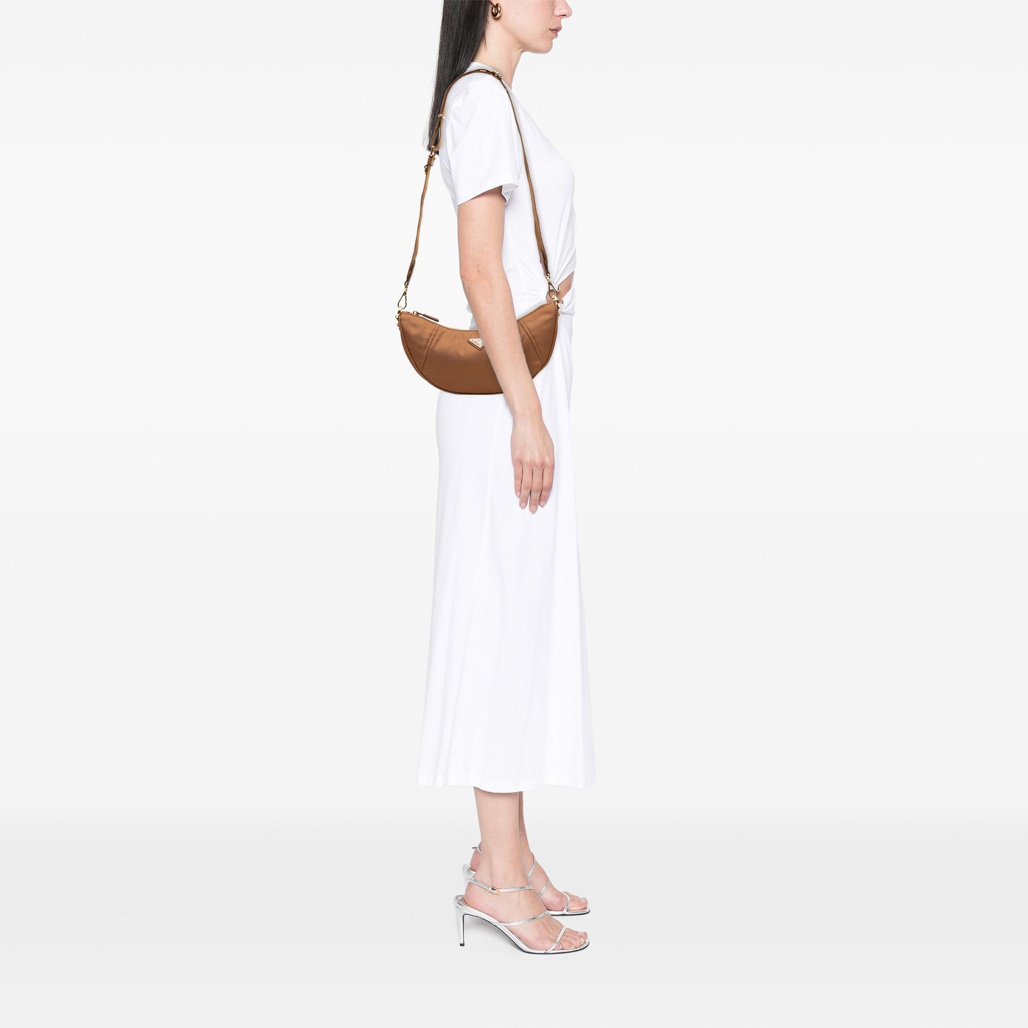 Prada Saffiano Trimmed Re Nylon Demi Lune Satchel