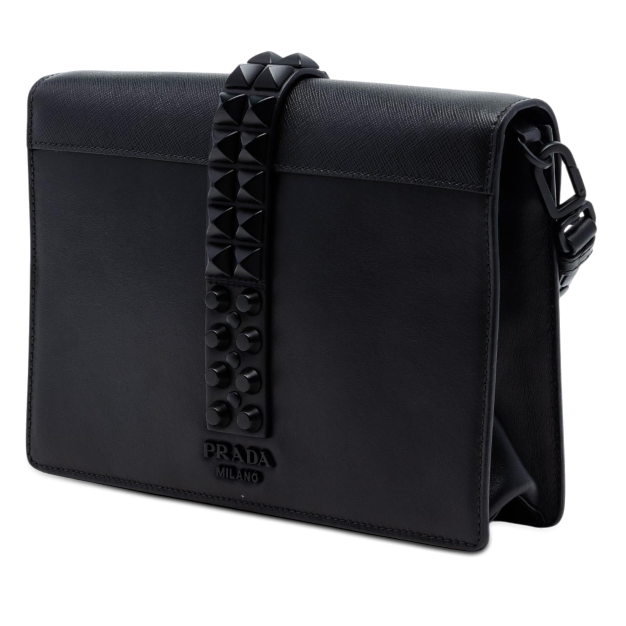 Prada Saffiano Trimmed Studded City Calf Elektra Crossbody