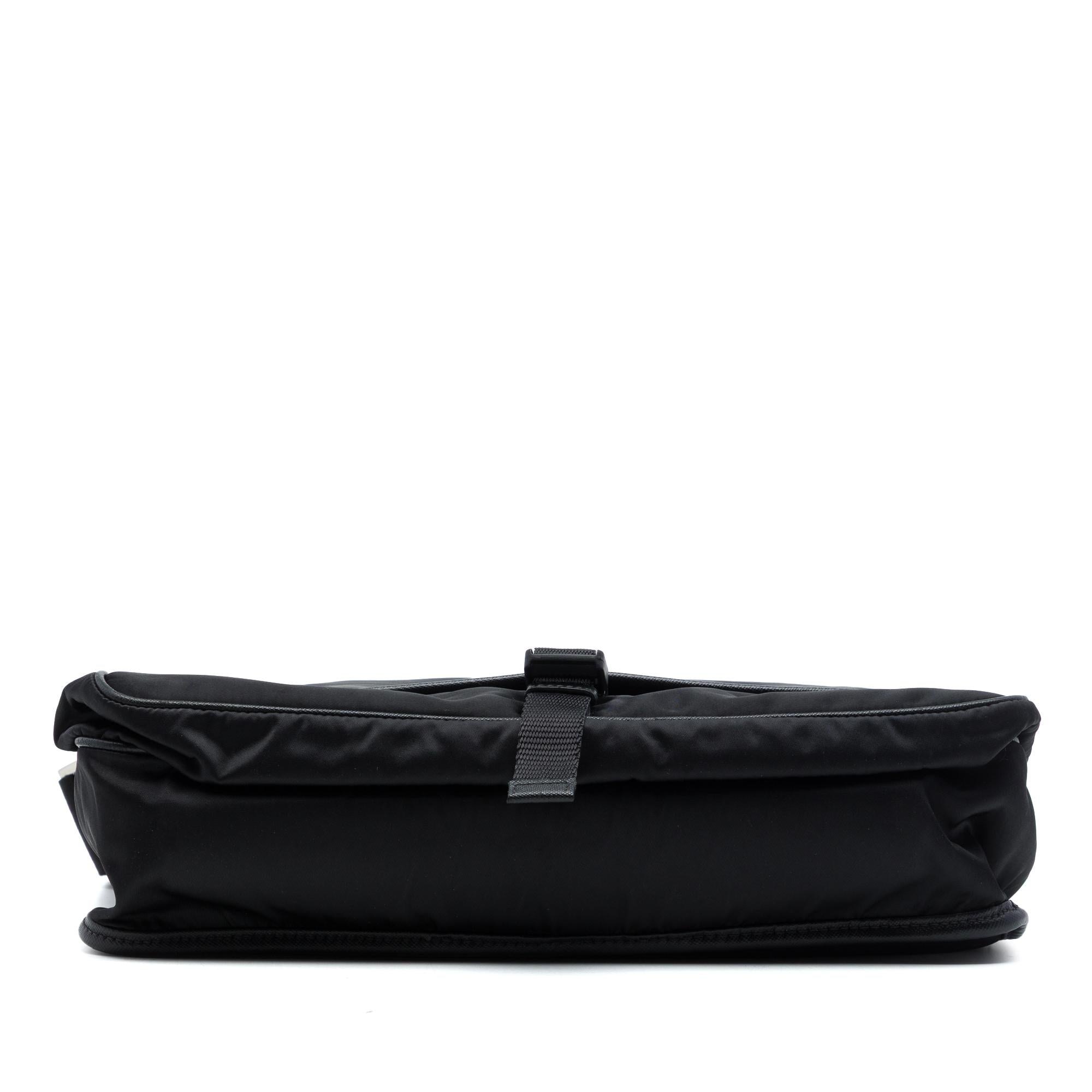 Prada Saffiano Trimmed Tessuto Buckle Messenger Bag