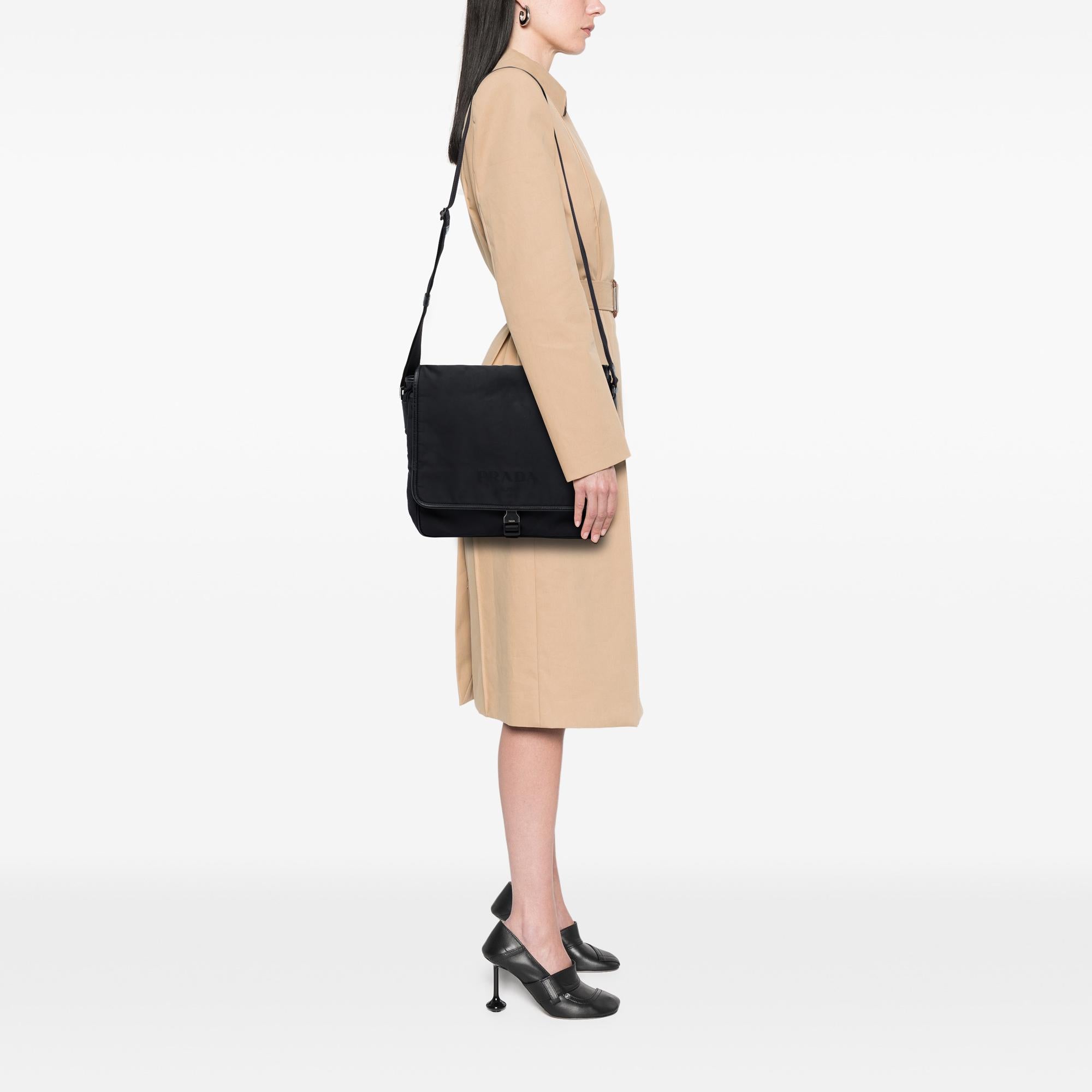 Prada Saffiano Trimmed Tessuto Buckle Messenger Bag