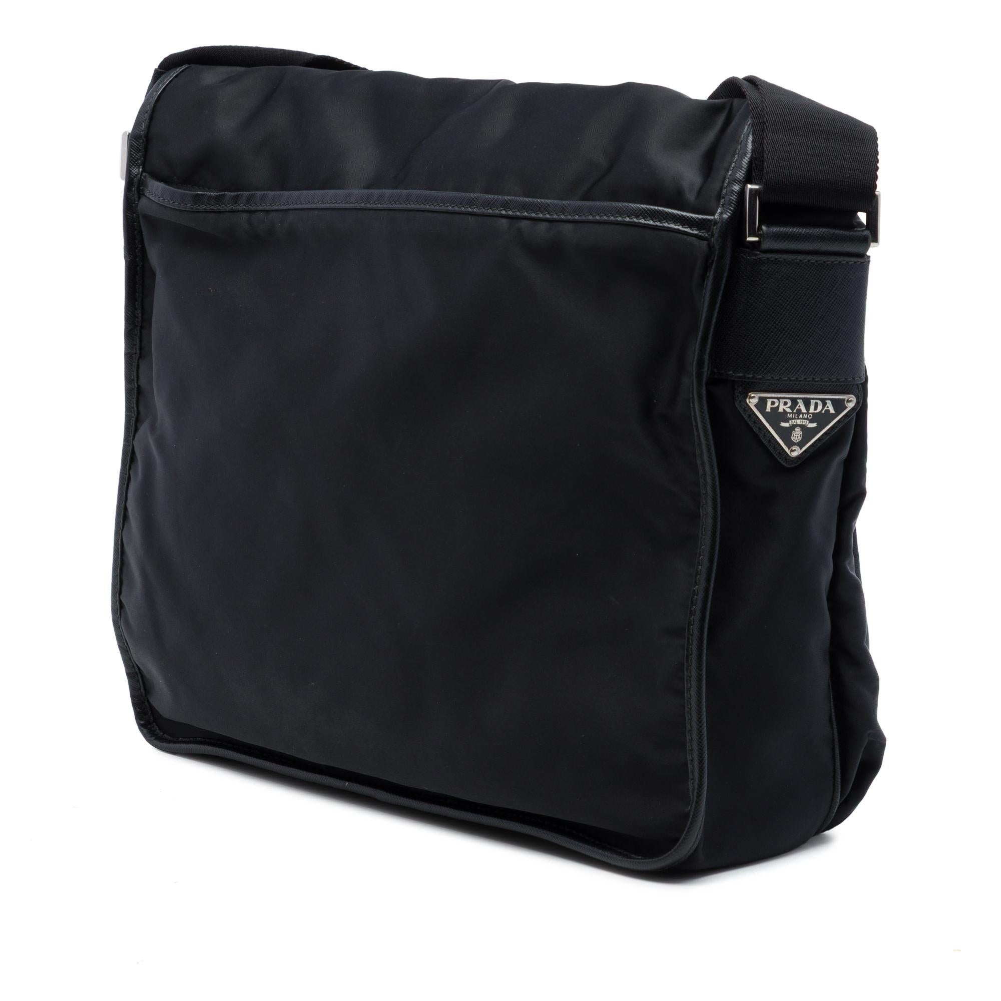 Prada Saffiano Trimmed Tessuto Buckle Messenger Bag