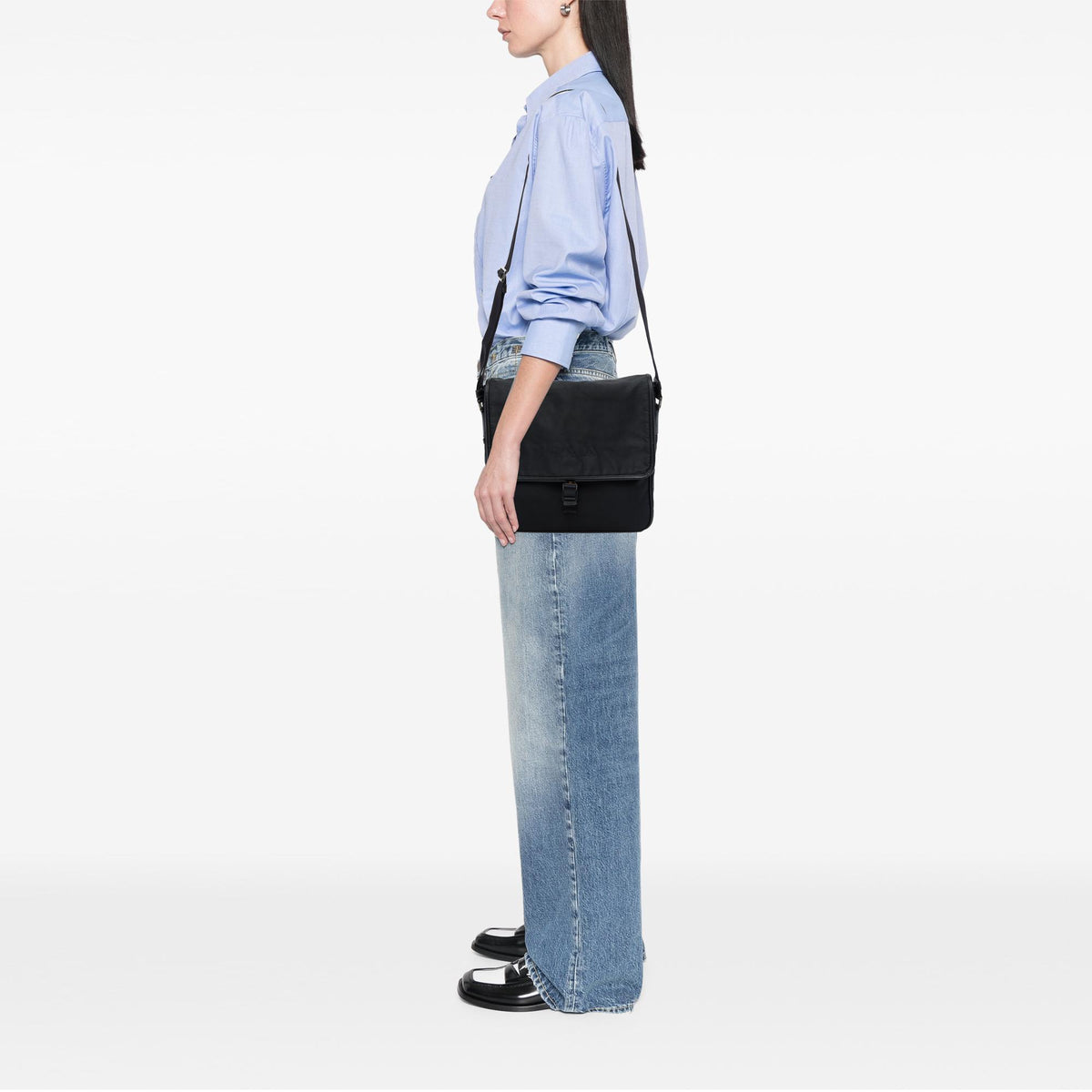 Prada Saffiano Trimmed Tessuto Buckle Messenger Bag
