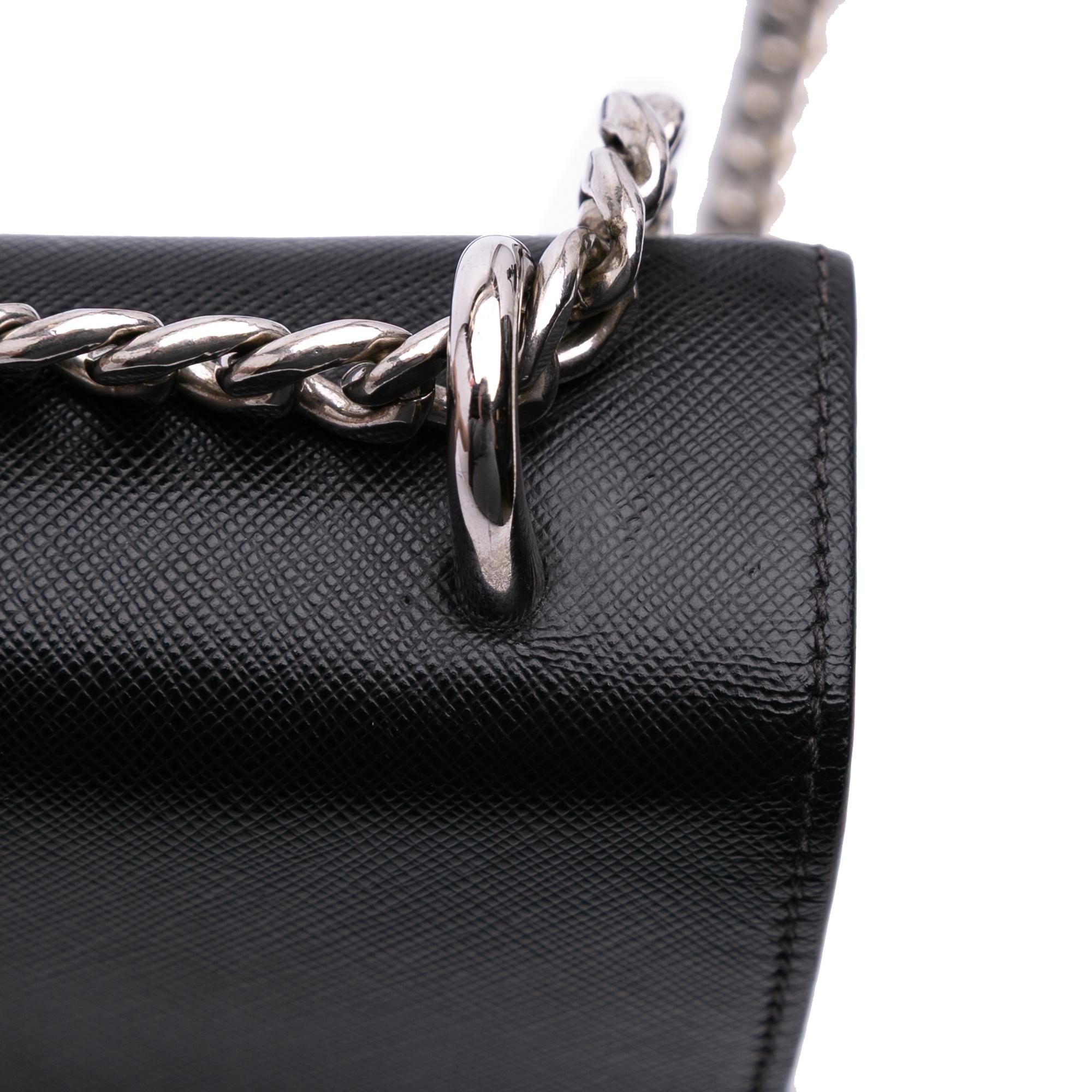 Prada Saffiano Trimmed Tessuto Chain Crossbody