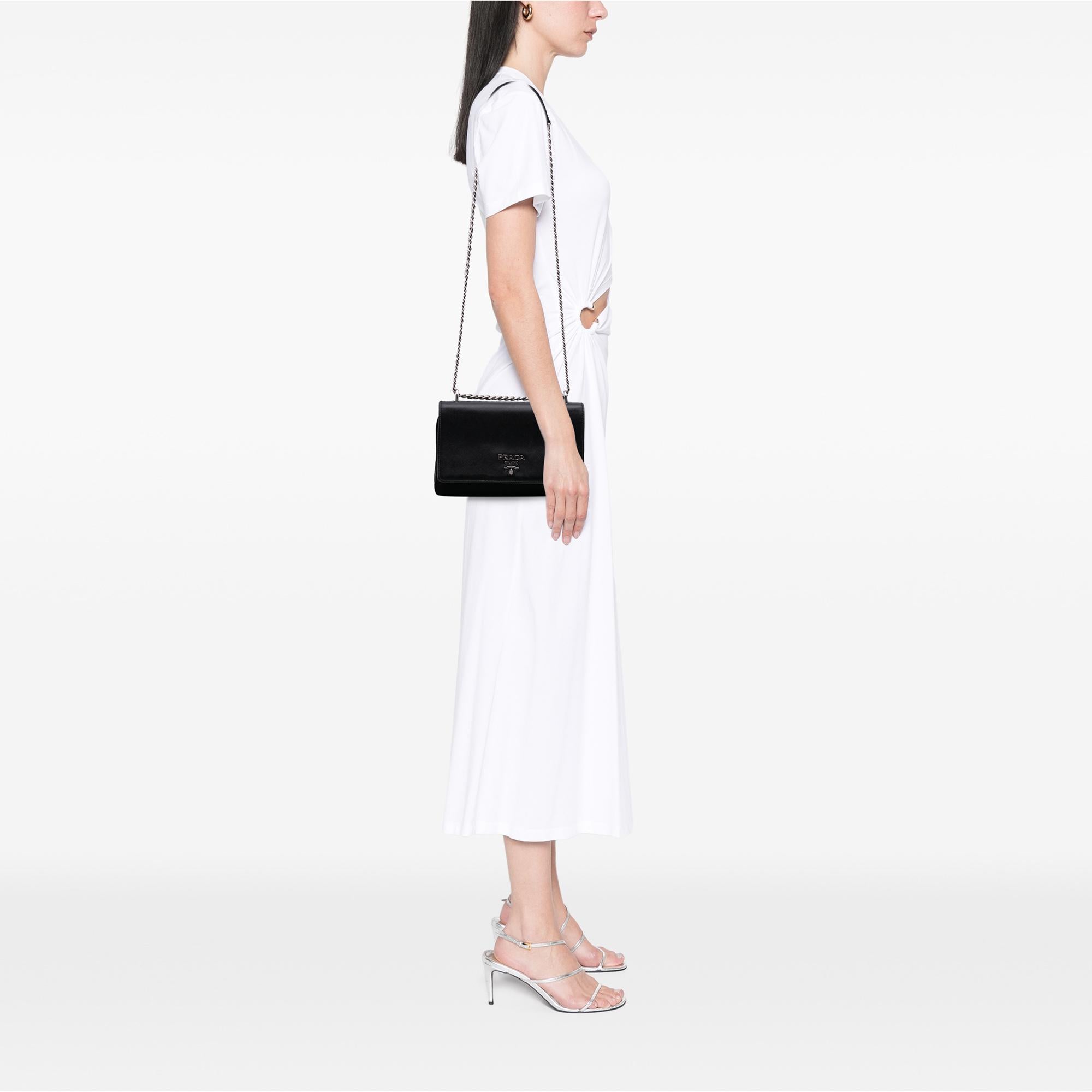 Prada Saffiano Trimmed Tessuto Chain Crossbody