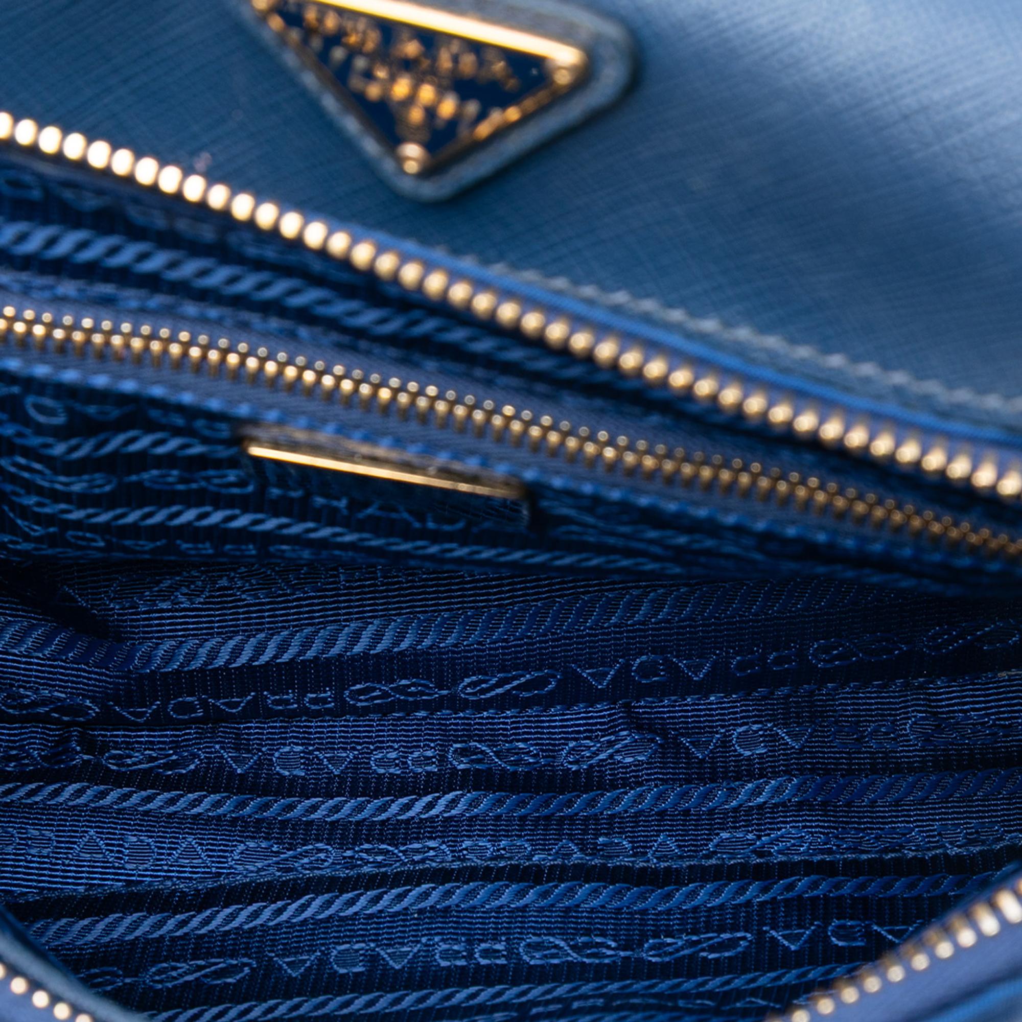 Prada Saffiano Trimmed Tessuto Chain Crossbody