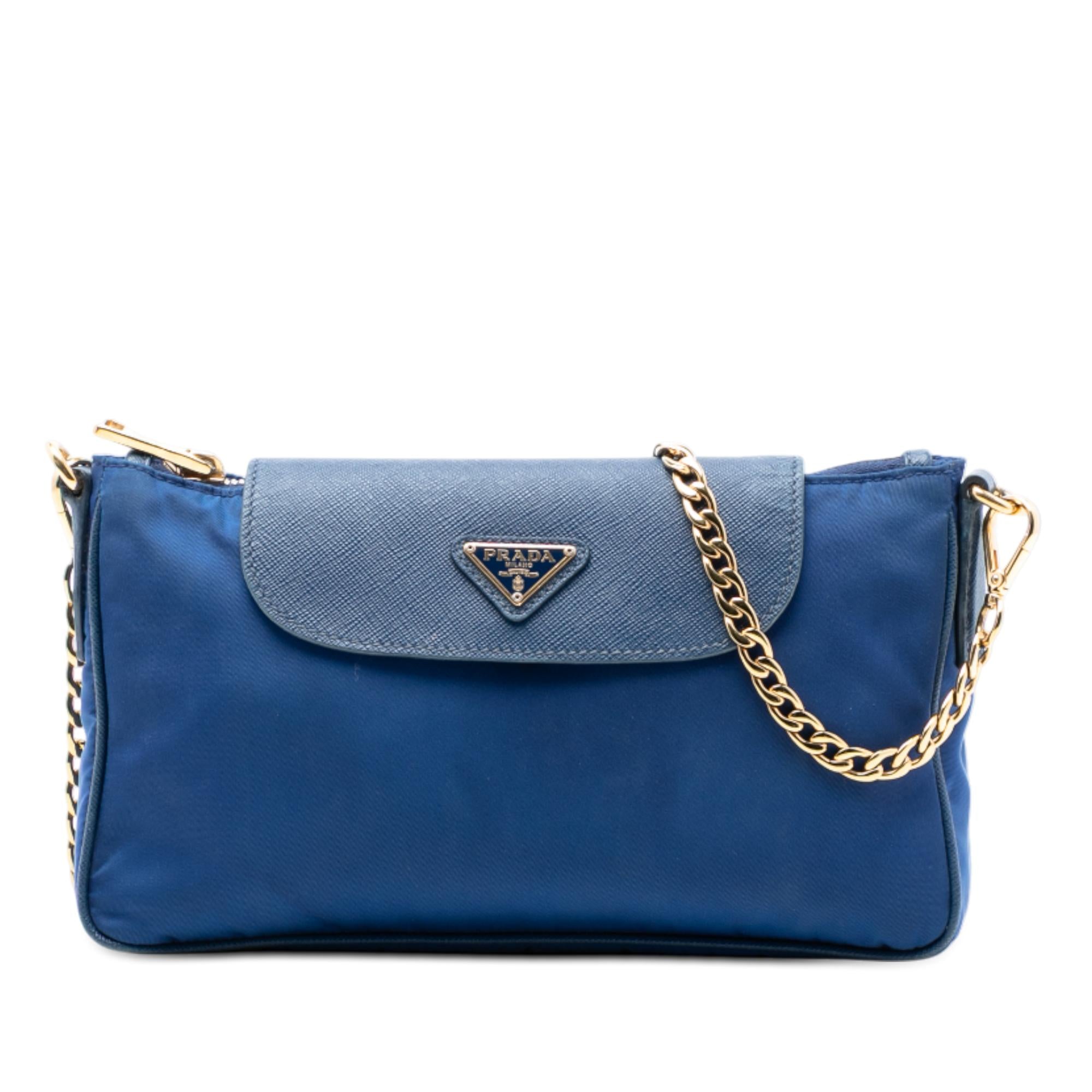Prada Saffiano Trimmed Tessuto Chain Crossbody