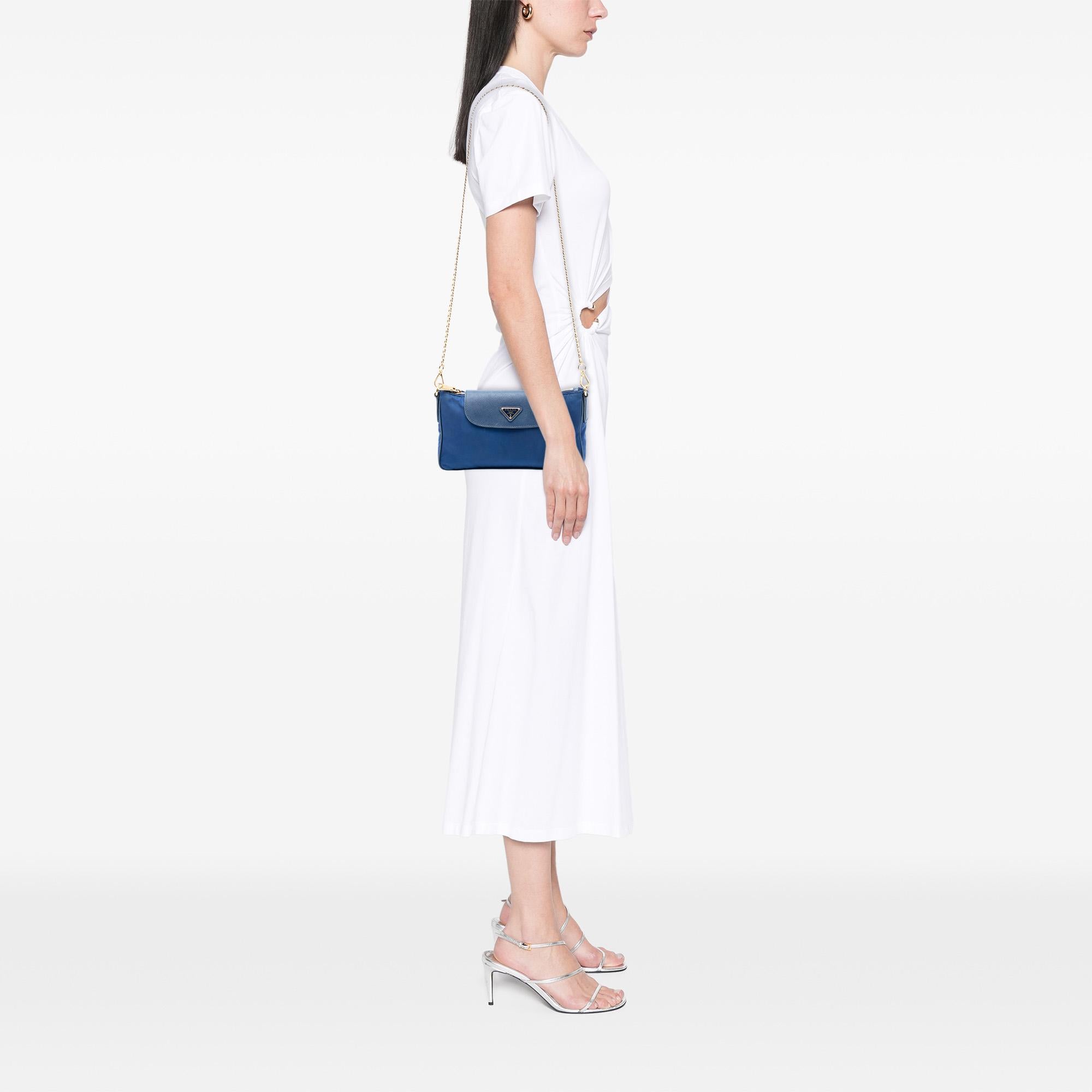 Prada Saffiano Trimmed Tessuto Chain Crossbody