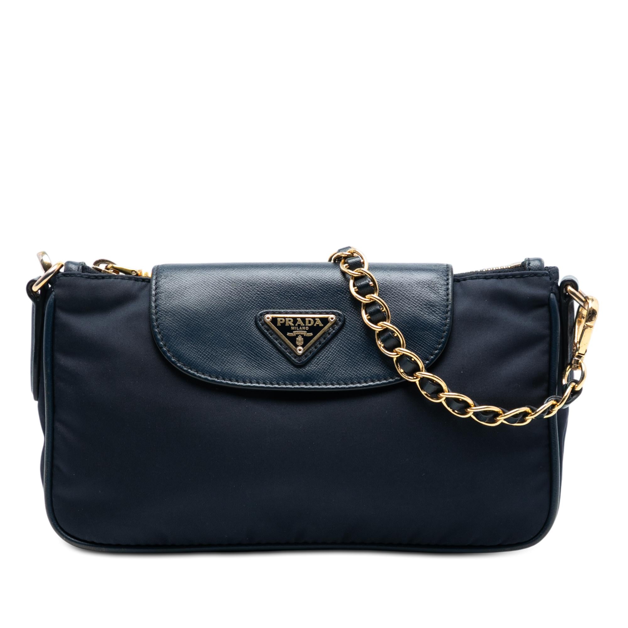Prada Saffiano Trimmed Tessuto Chain Crossbody