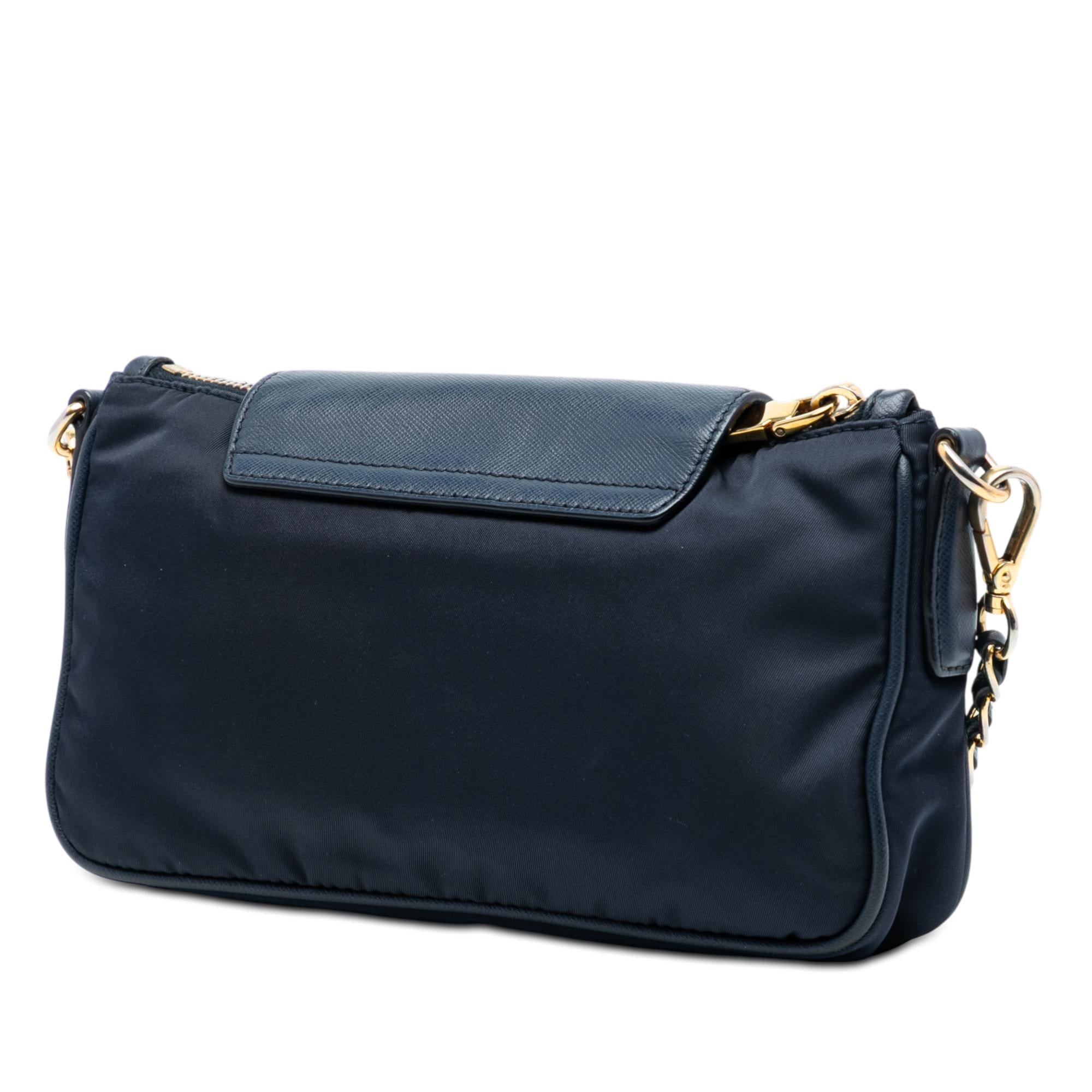 Prada Saffiano Trimmed Tessuto Chain Crossbody