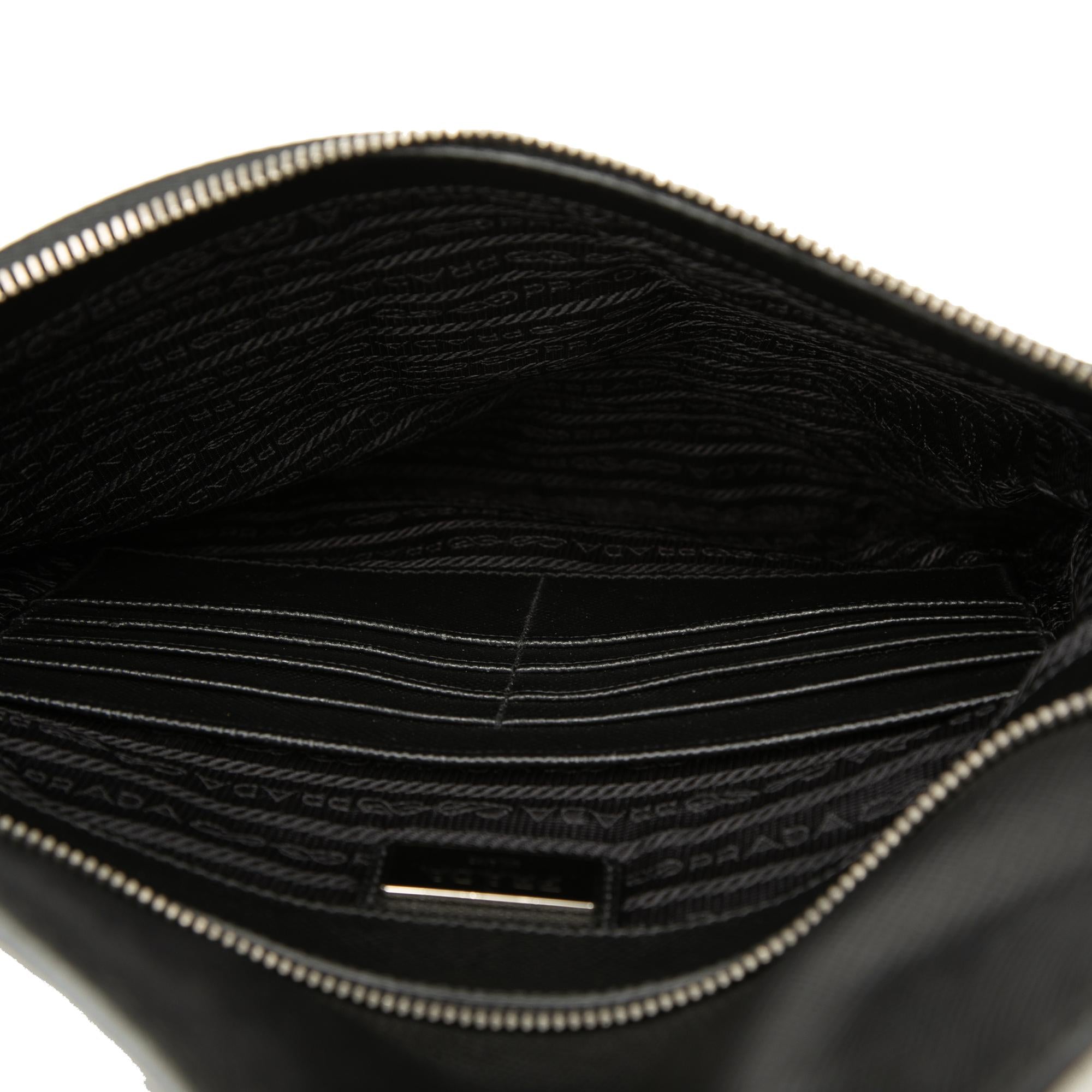 Prada Saffiano Trimmed Tessuto Clutch
