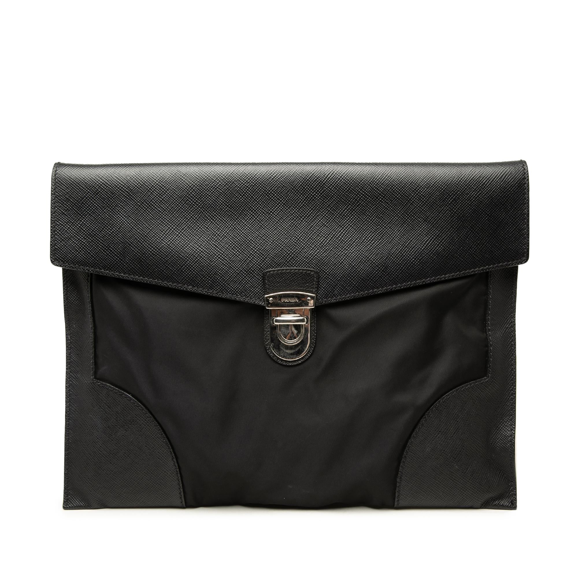 Prada Saffiano Trimmed Tessuto Clutch