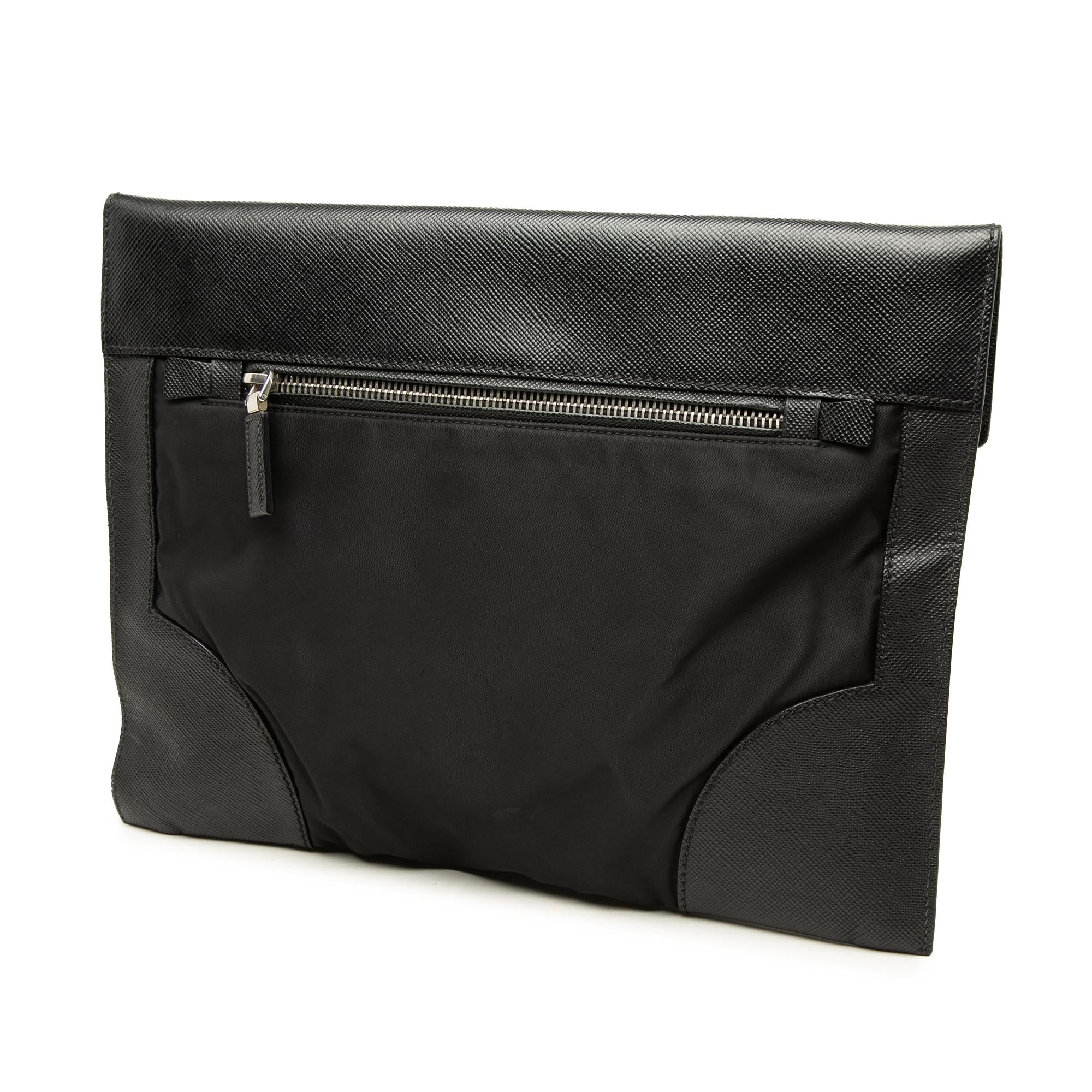 Prada Saffiano Trimmed Tessuto Clutch