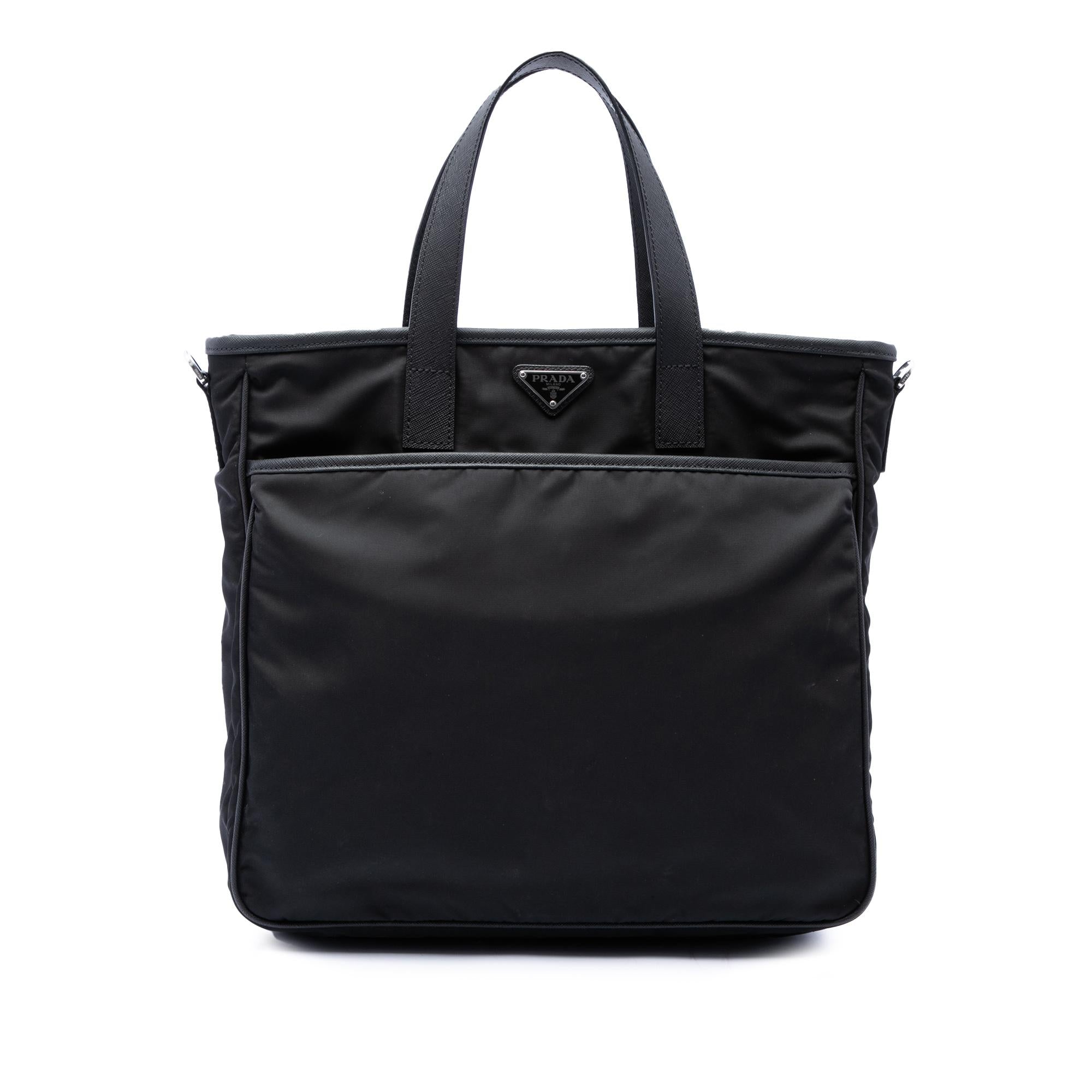 Prada Saffiano Trimmed Tessuto Convertible Tote