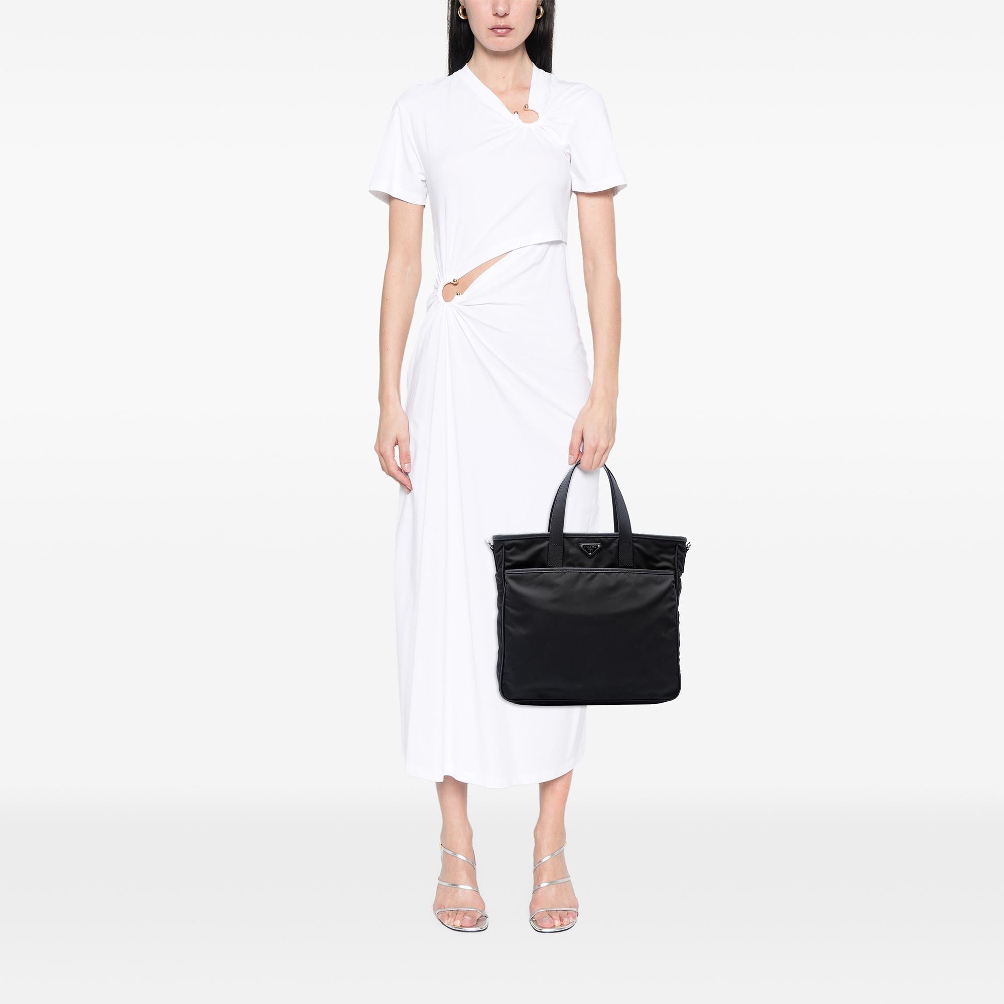 Prada Saffiano Trimmed Tessuto Convertible Tote