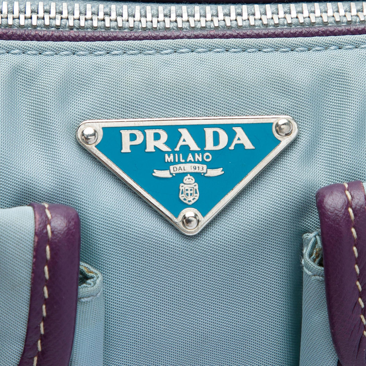 Prada Saffiano Trimmed Tessuto Front Pocket Zip Top Shoulder Bag