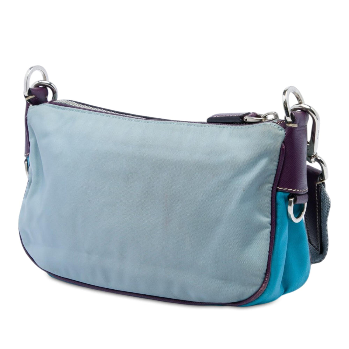 Prada Saffiano Trimmed Tessuto Front Pocket Zip Top Shoulder Bag