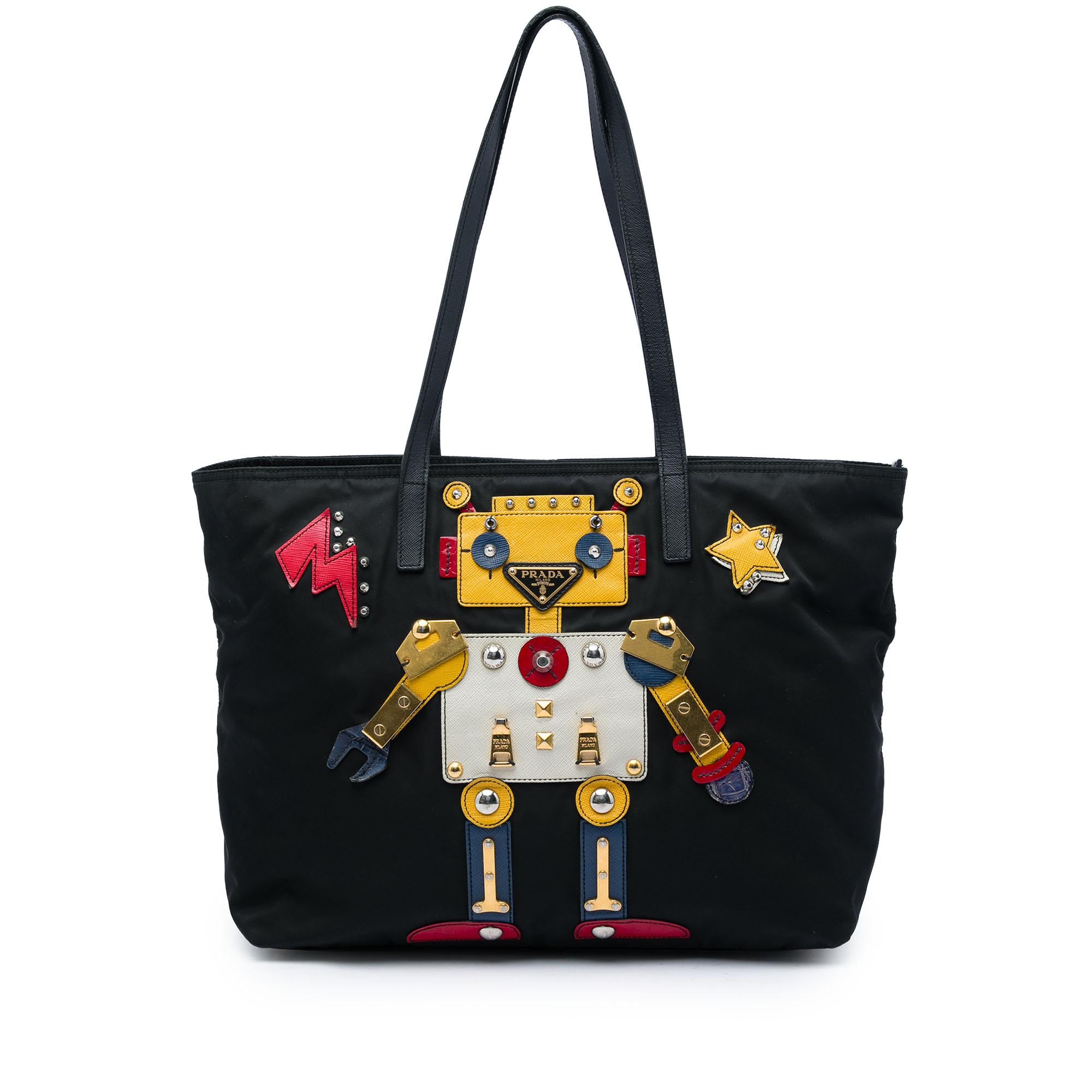Prada Saffiano Trimmed Tessuto Robot Tote