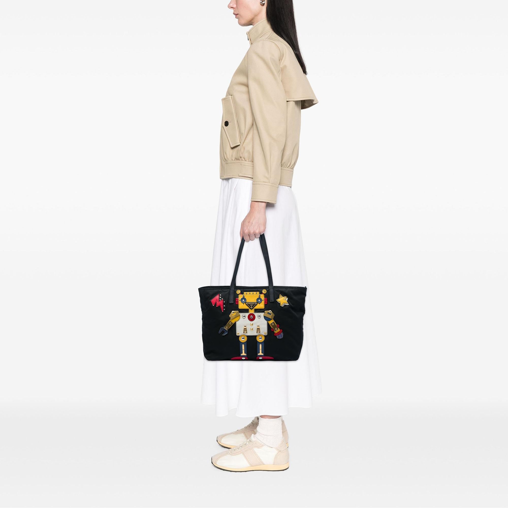 Prada Saffiano Trimmed Tessuto Robot Tote
