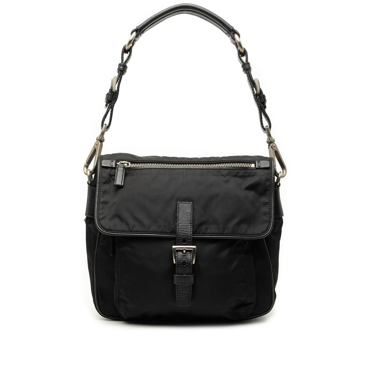Prada Saffiano Trimmed Tessuto Shoulder Bag