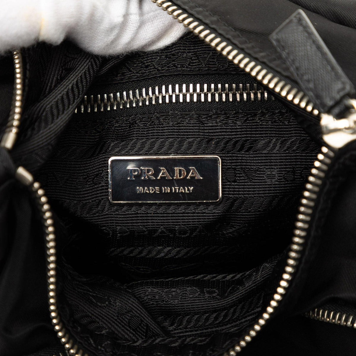 Prada Saffiano Trimmed Tessuto Shoulder Bag