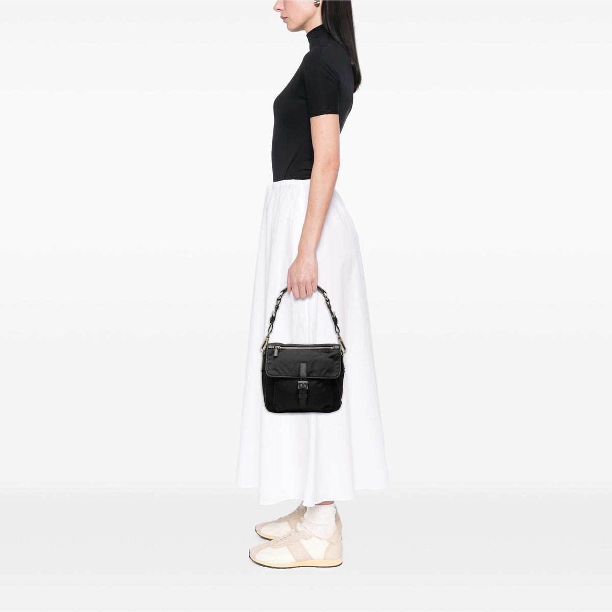 Prada Saffiano Trimmed Tessuto Shoulder Bag