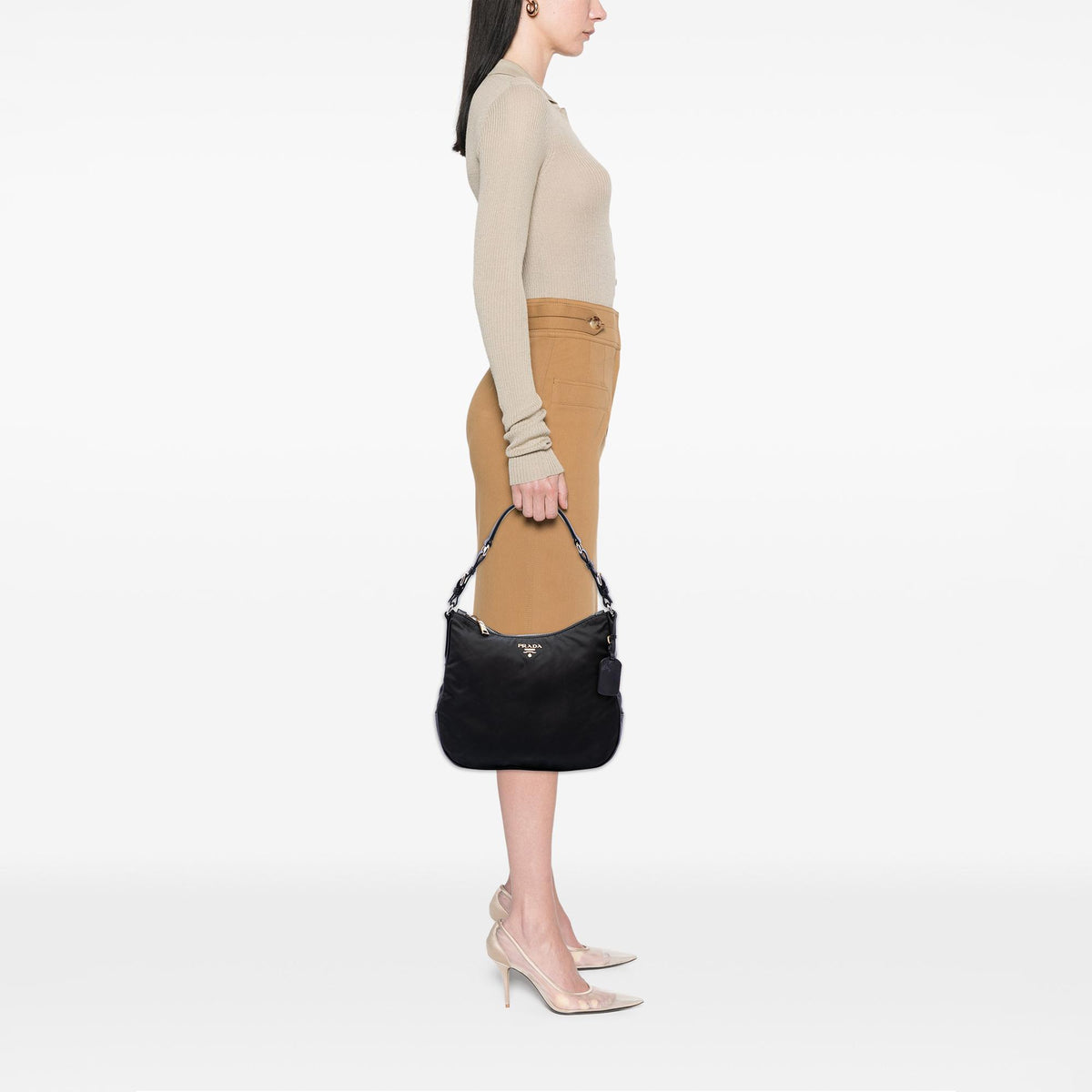 Prada Saffiano Trimmed Tessuto Shoulder Bag