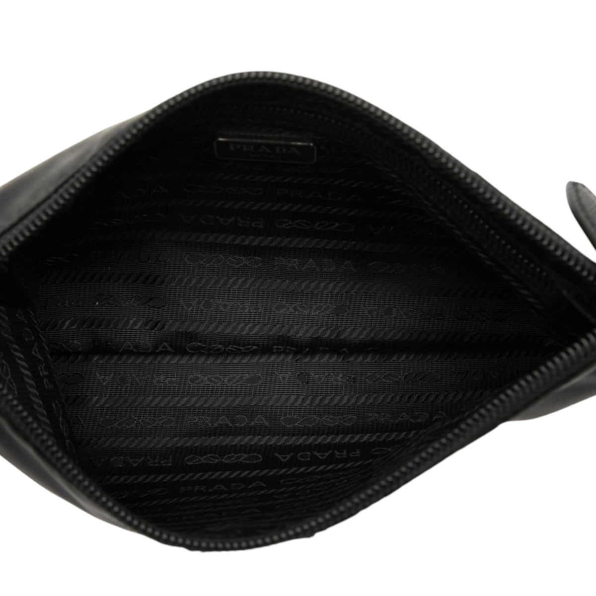 Prada Saffiano Trimmed Tessuto Wristlet Zip Pouch