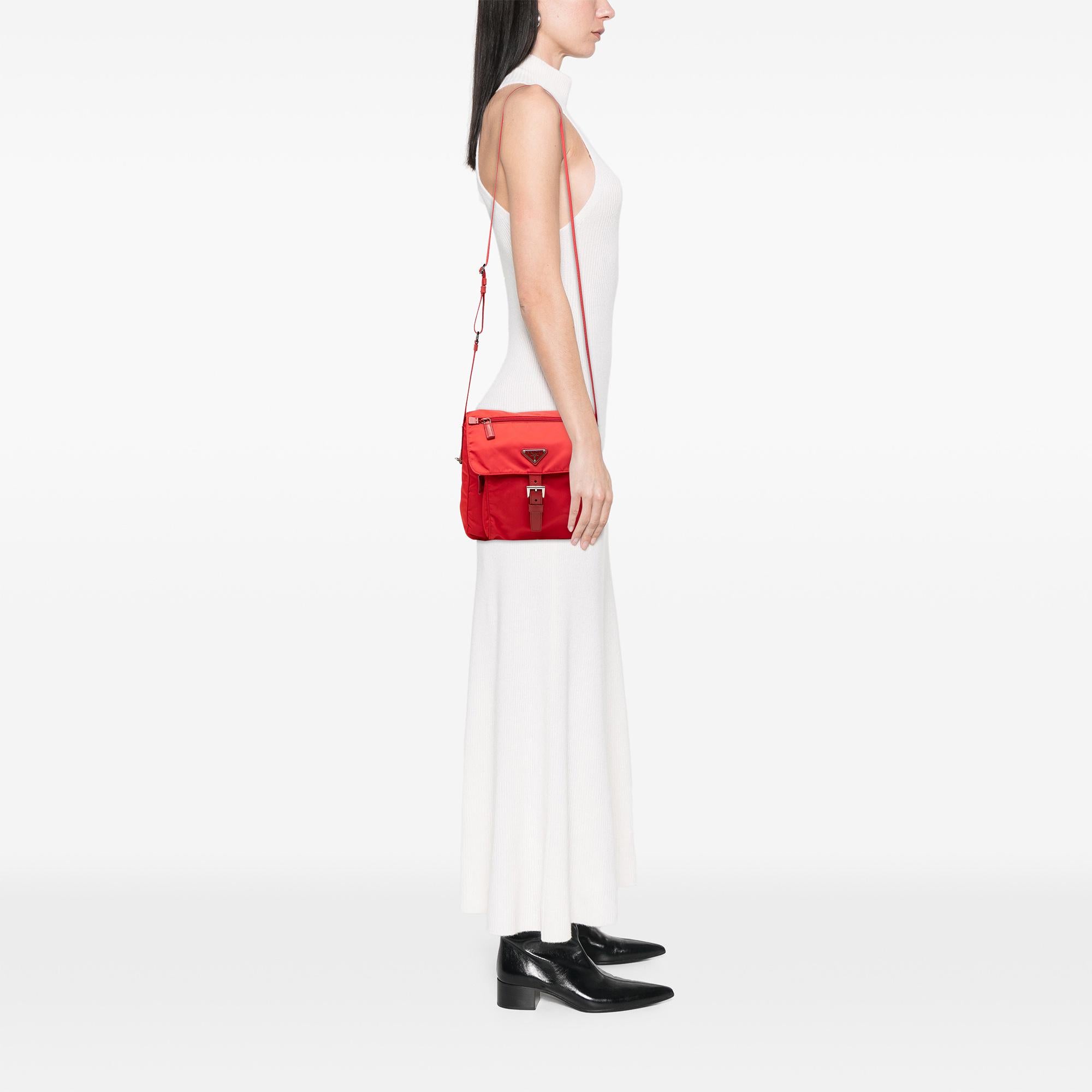 Prada Saffiano Trimmed Tessuto Zip Buckle Messenger Bag