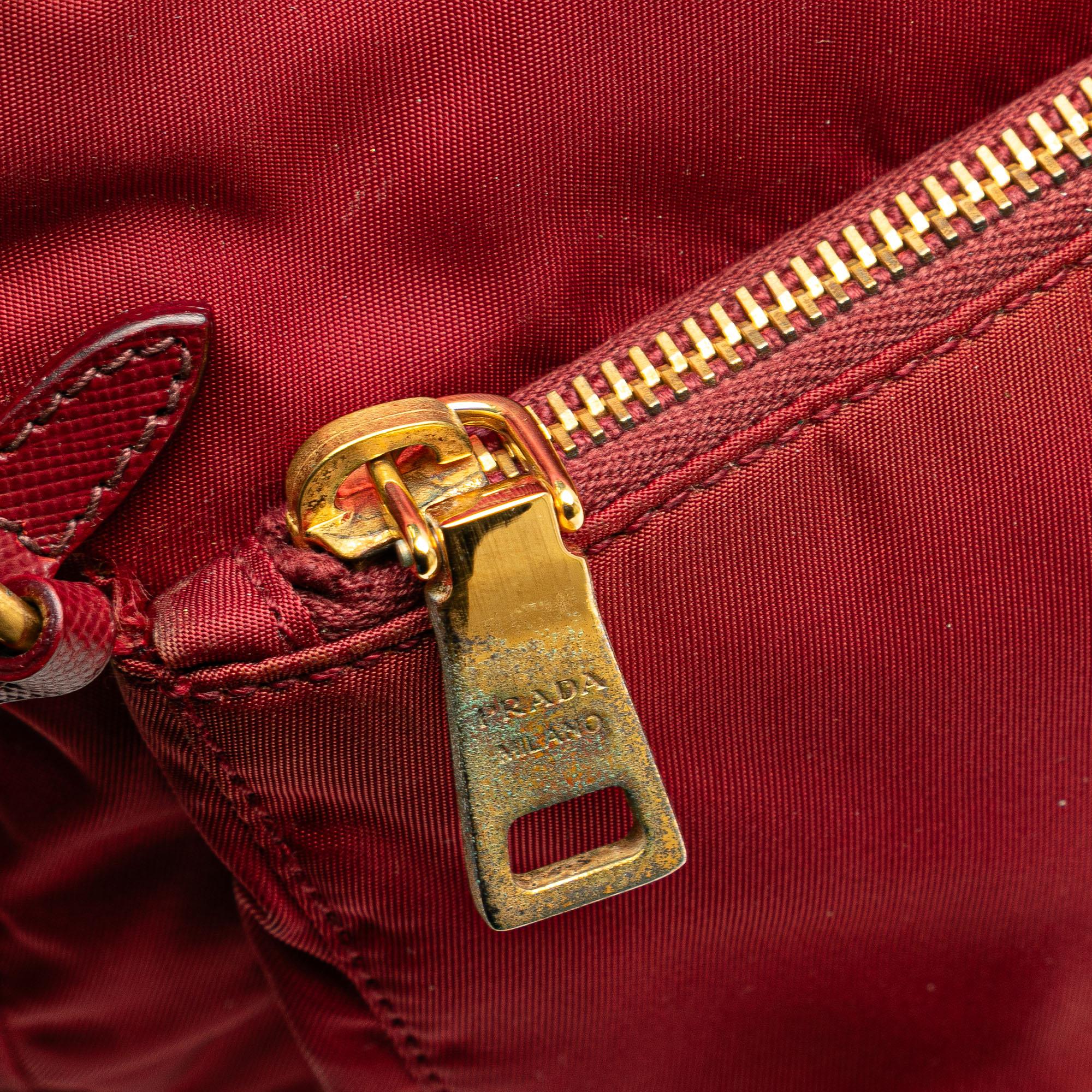 Prada Saffiano Trimmed Tessuto Zip Double Buckle Messenger Bag