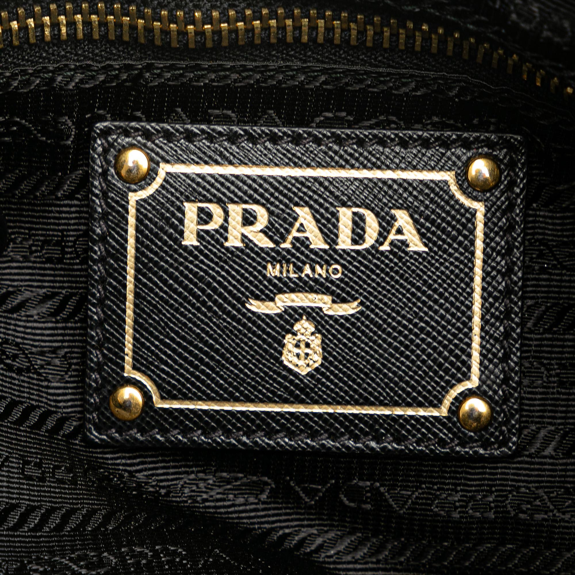 Prada Saffiano Trimmed Tessuto Zip Top Crossbody (SHG-4tbQPP)