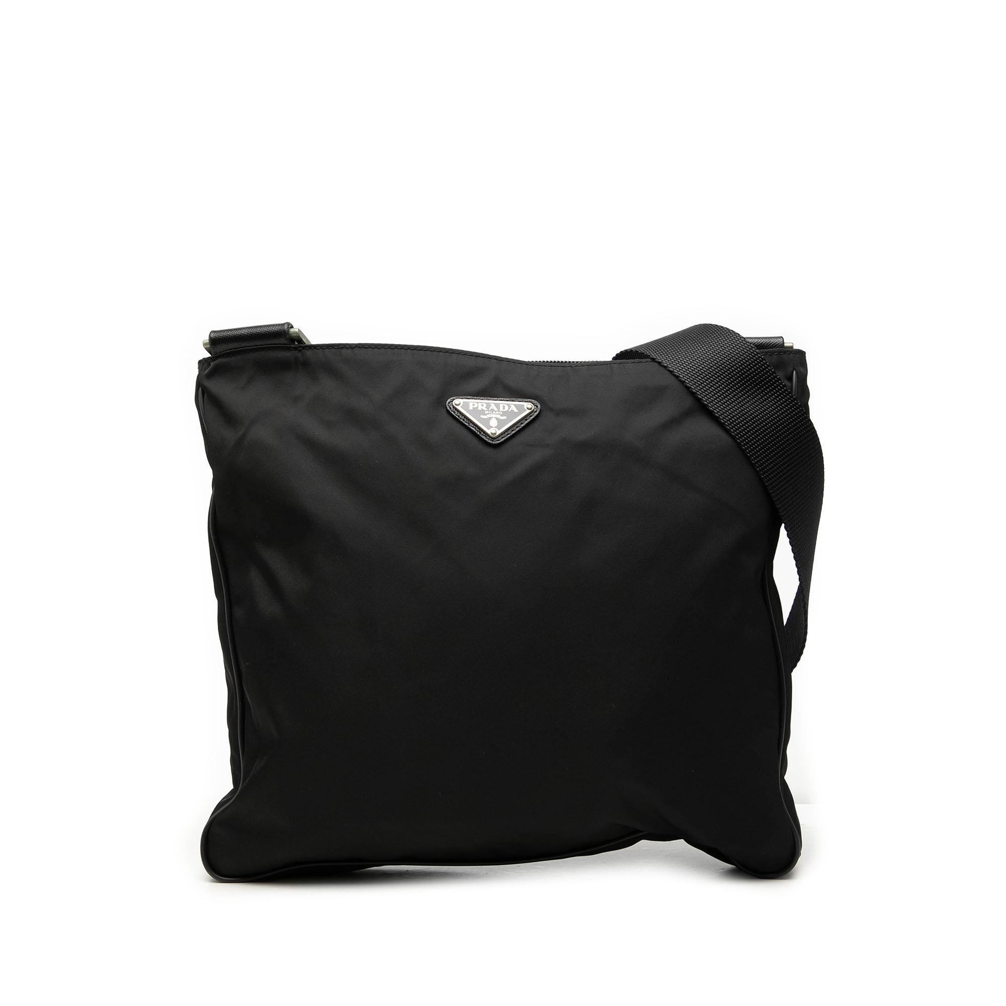 Prada Saffiano Trimmed Tessuto Zip Top Crossbody
