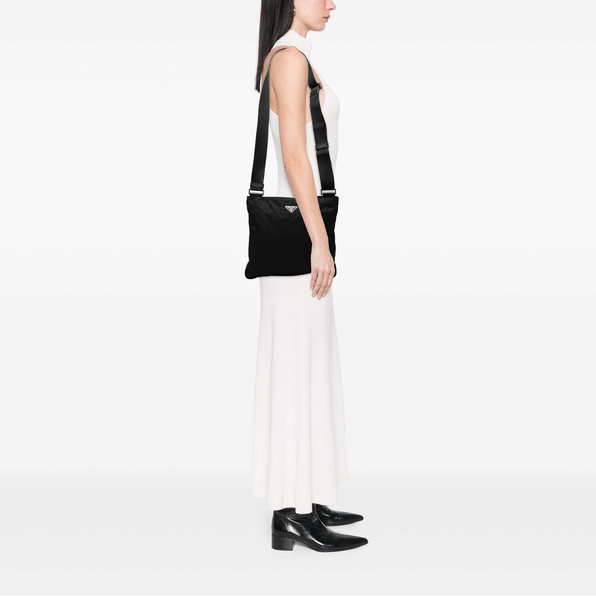 Prada Saffiano Trimmed Tessuto Zip Top Crossbody