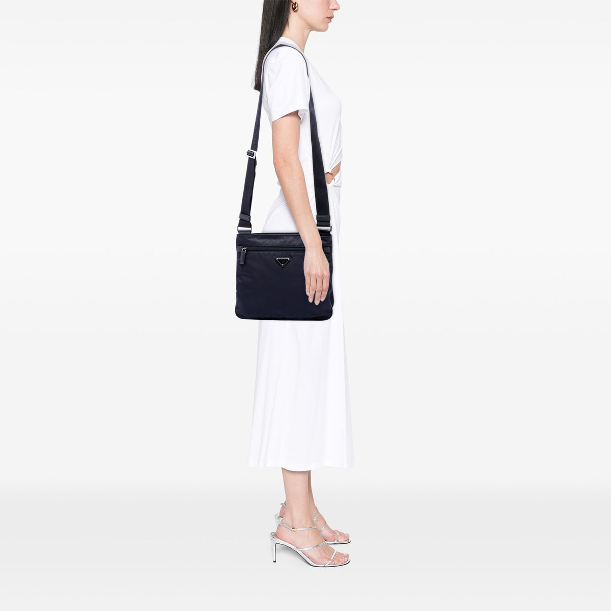 Prada Saffiano Trimmed Tessuto Zip Top Crossbody